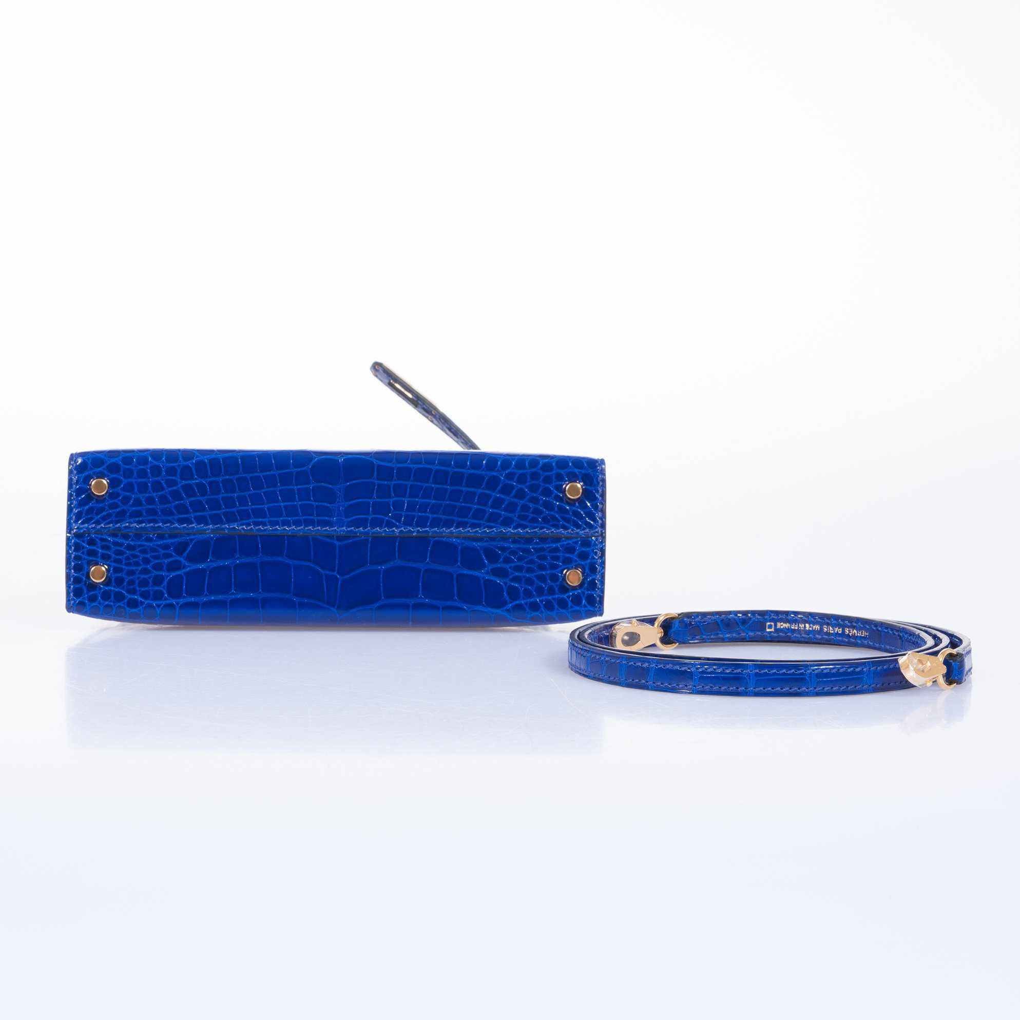 Hermès Mini Kelly 20 II Sellier Bleu Électrique Shiny Alligator Gold Hardware