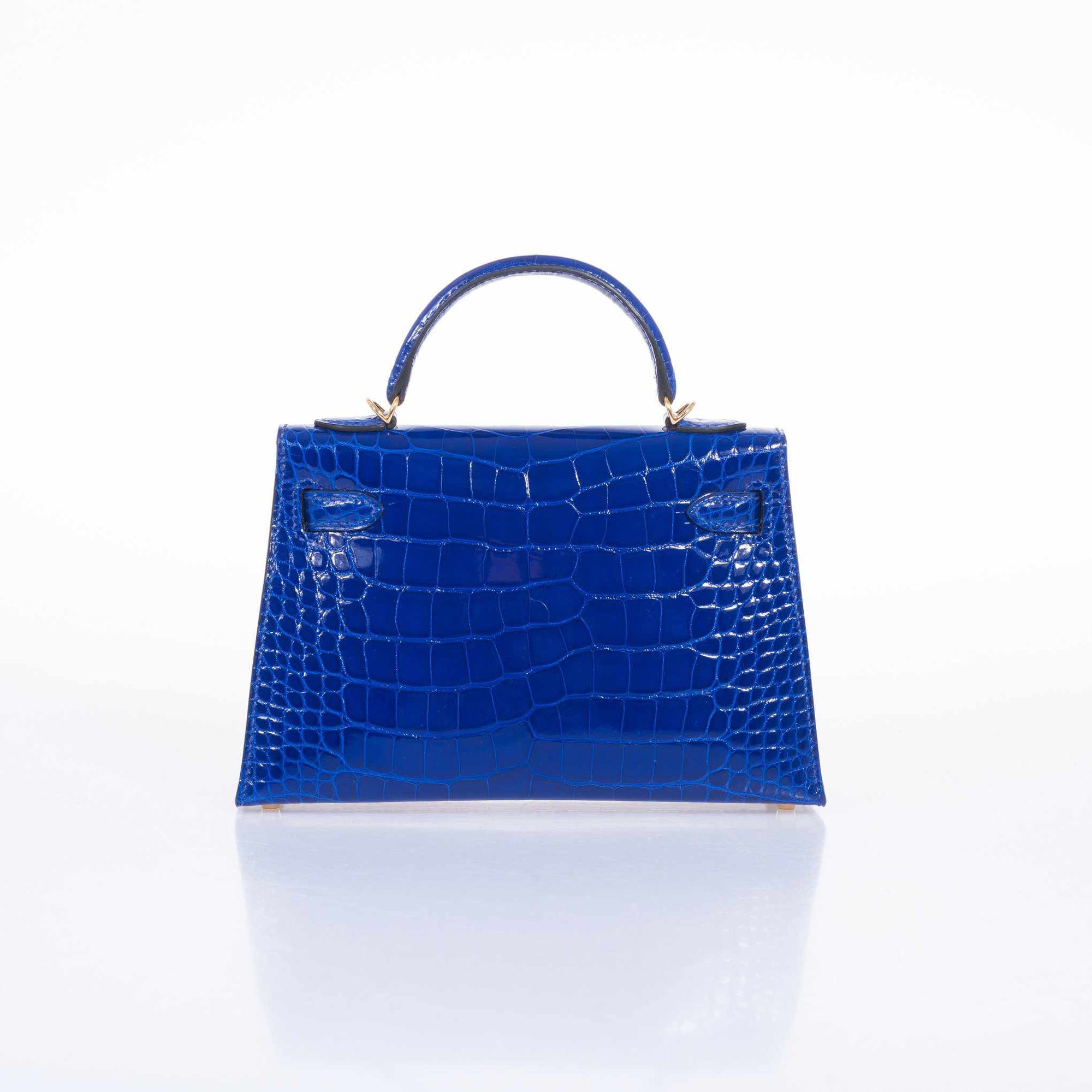 Hermès Mini Kelly 20 II Sellier Bleu Électrique Shiny Alligator Gold Hardware