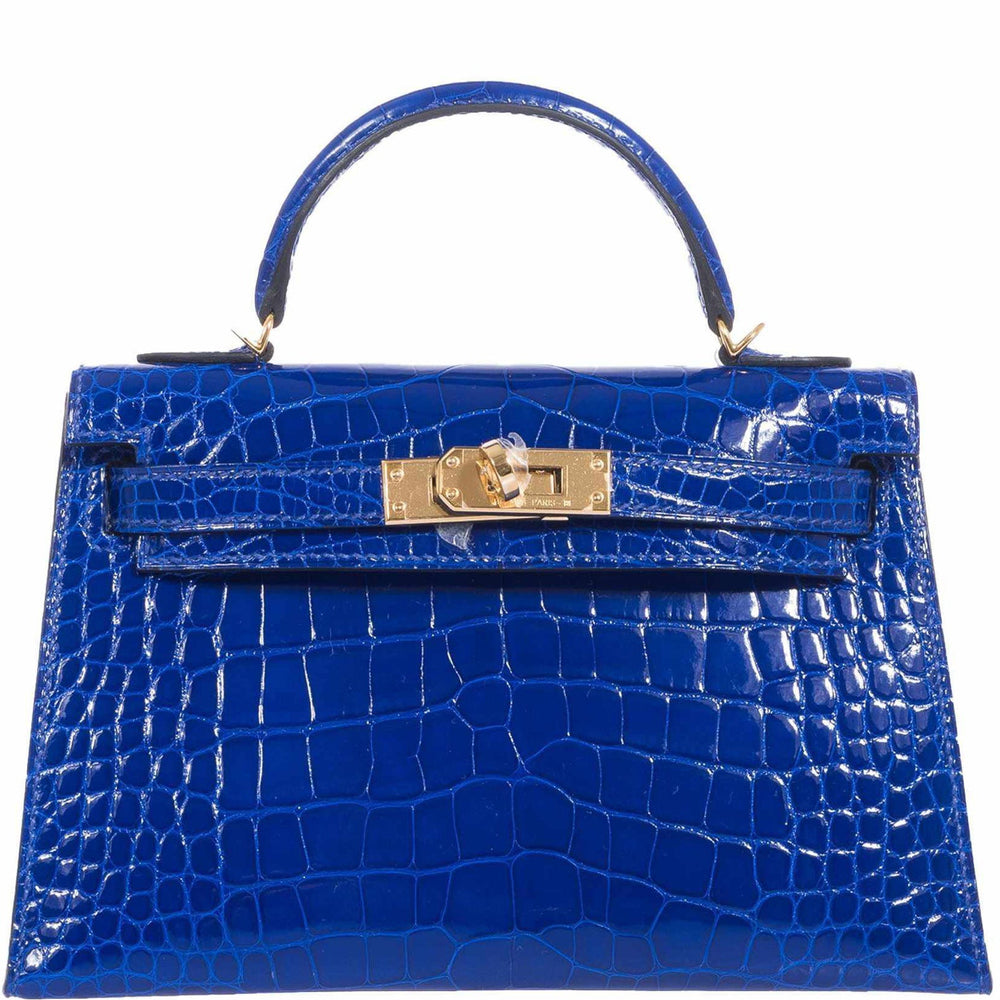 Hermès Mini Kelly 20 II Sellier Bleu Électrique Shiny Alligator Gold Hardware