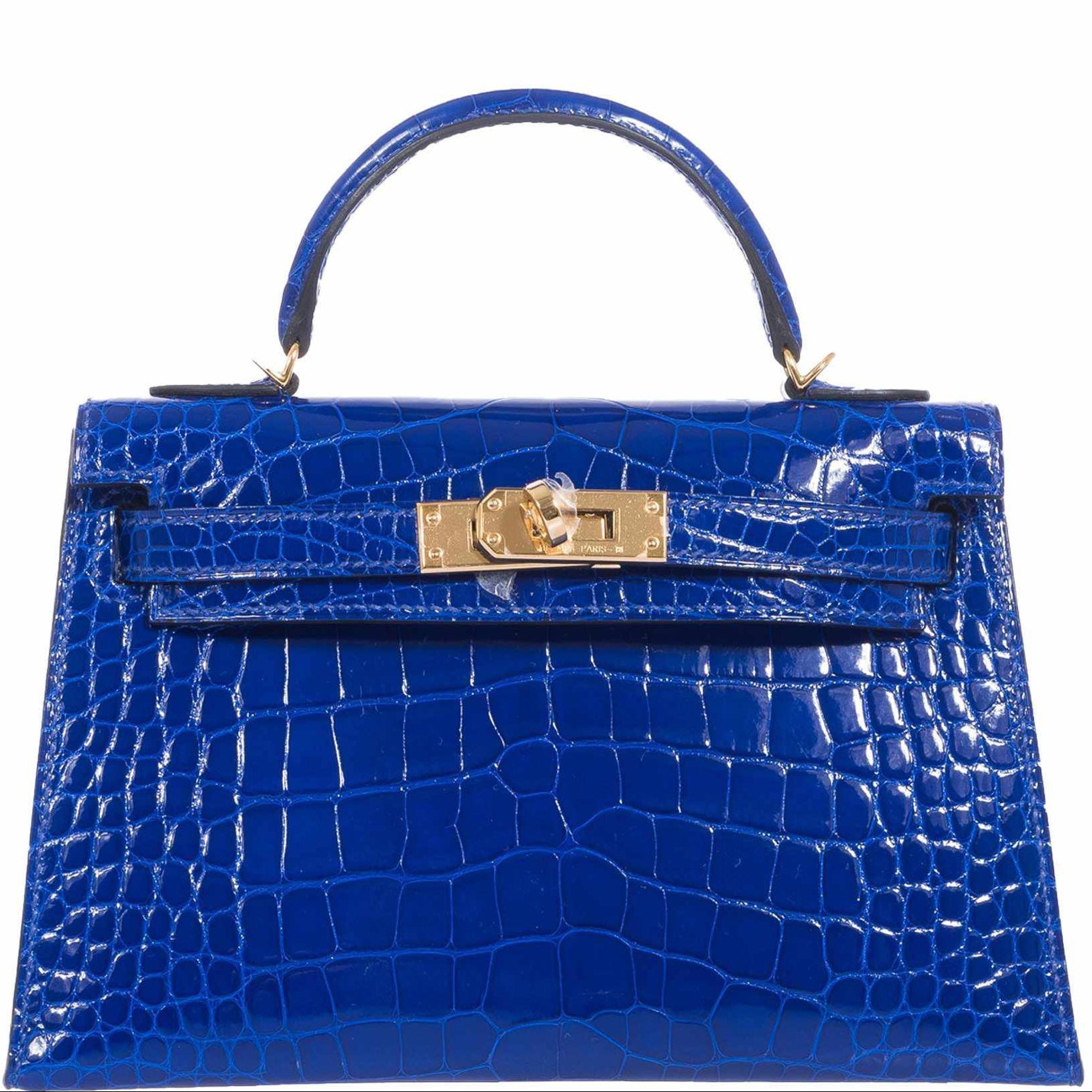 Hermès Mini Kelly 20 II Sellier Bleu Électrique Shiny Alligator Gold Hardware