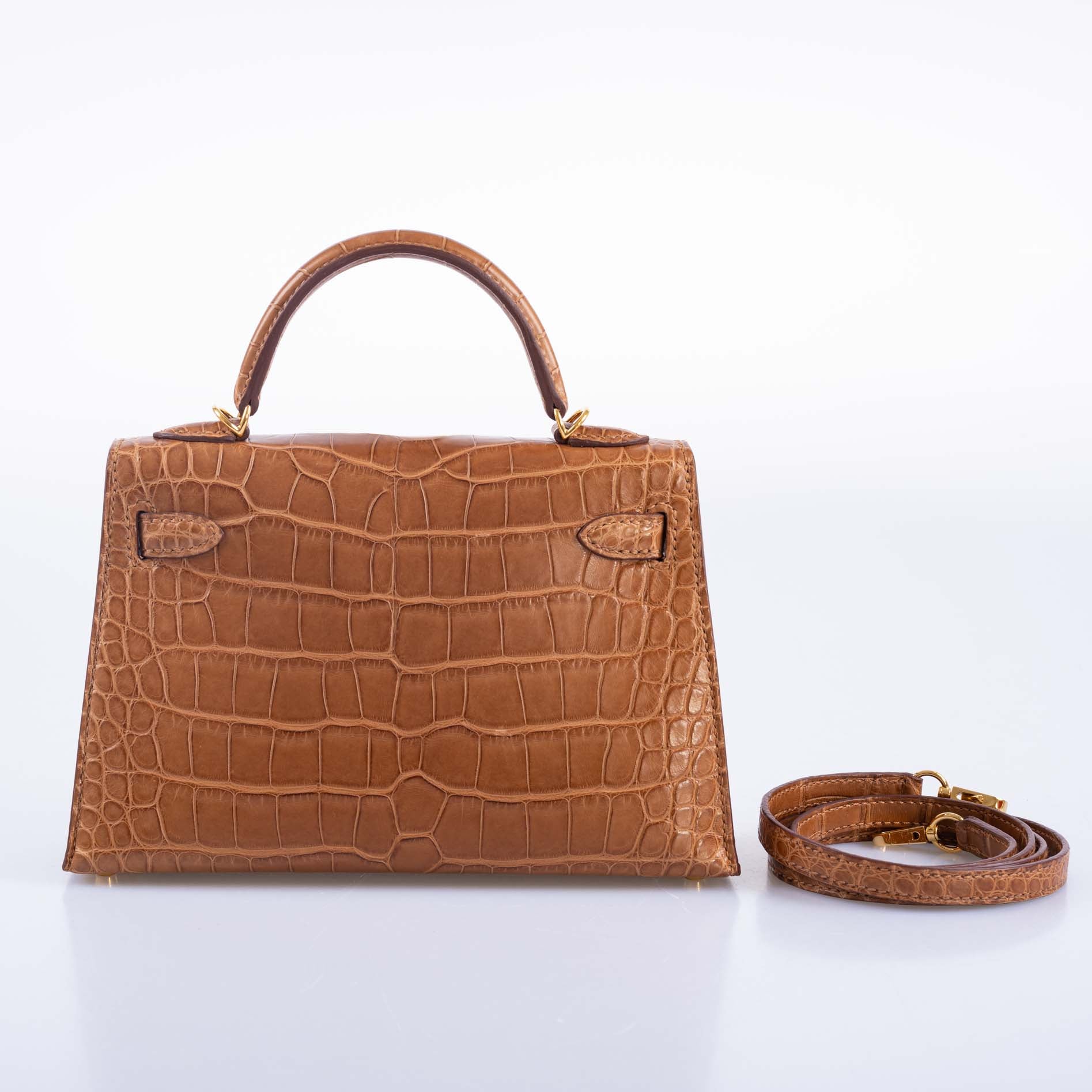 Hermès Mini Kelly 20 II Sellier Gold Matte Alligator Gold Hardware