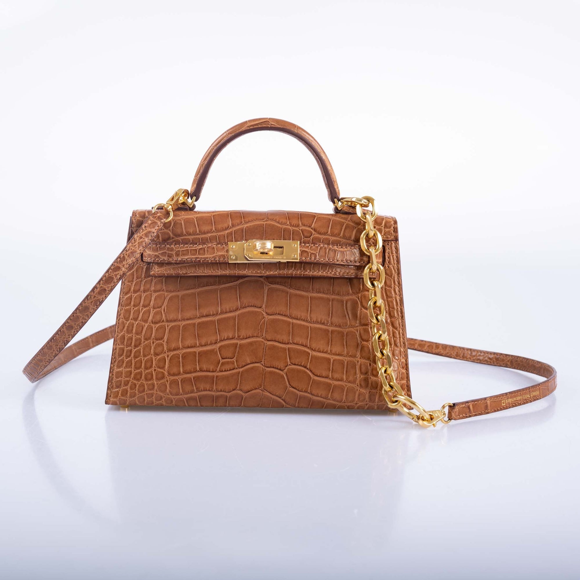 Hermès Mini Kelly 20 II Sellier Gold Matte Alligator Gold Hardware