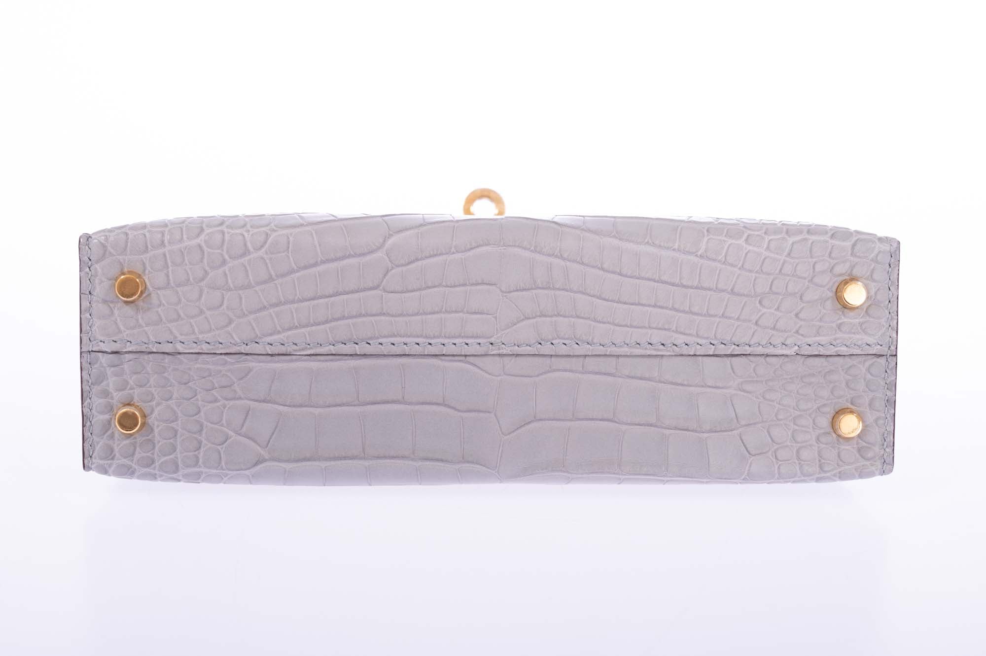 Hermès Mini Kelly 20 II Sellier HSS Gris Perle / Kraft Matte Alligator Gold Hardware