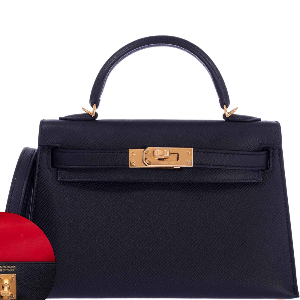 Hermès Mini Kelly 20 II Sellier HSS Noir / Rouge Casaque Interior Epsom Gold Hardware