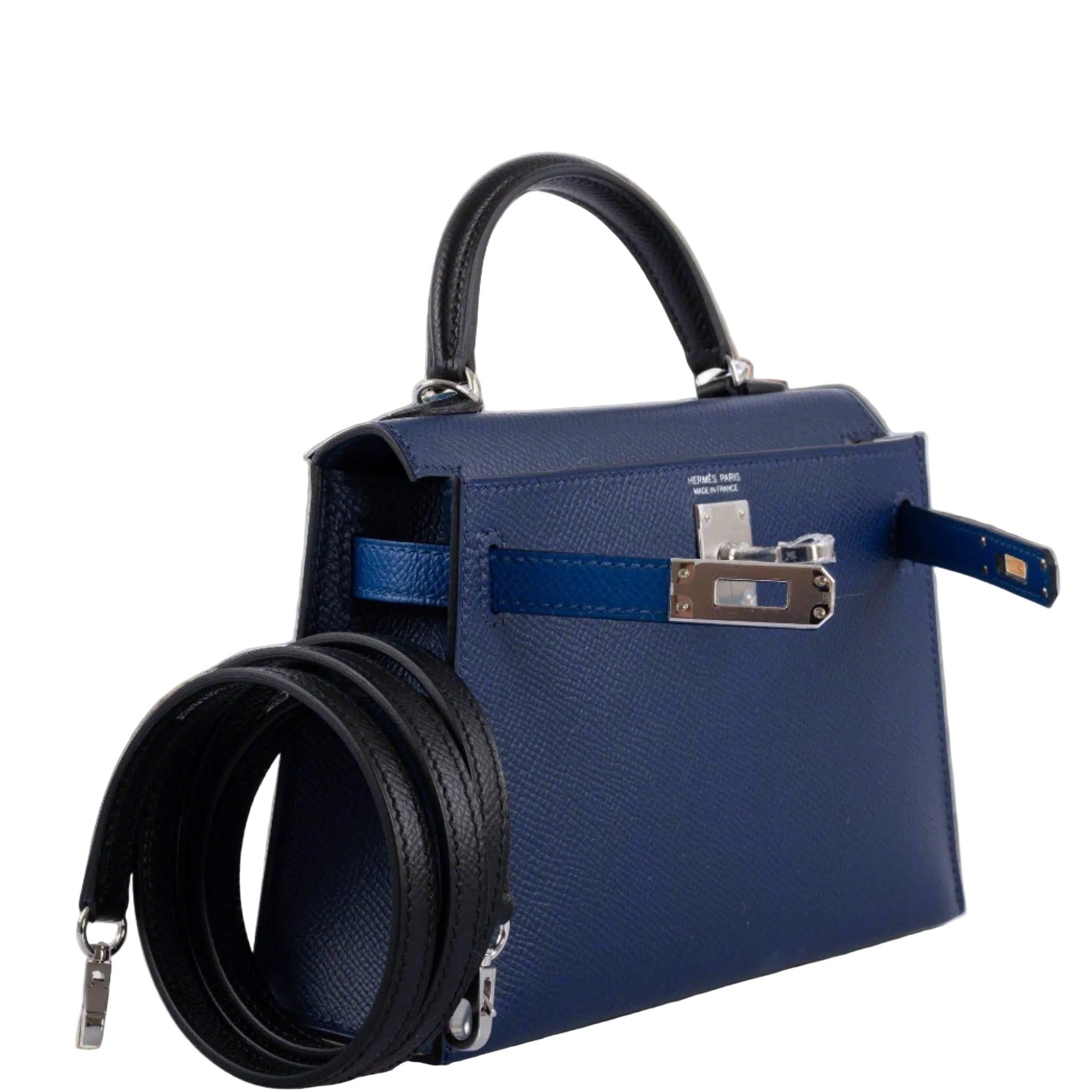 Hermès Mini Kelly 20 Tricolor Bleu Saphir, Blue France & Black Epsom Leather Palladium Hardware