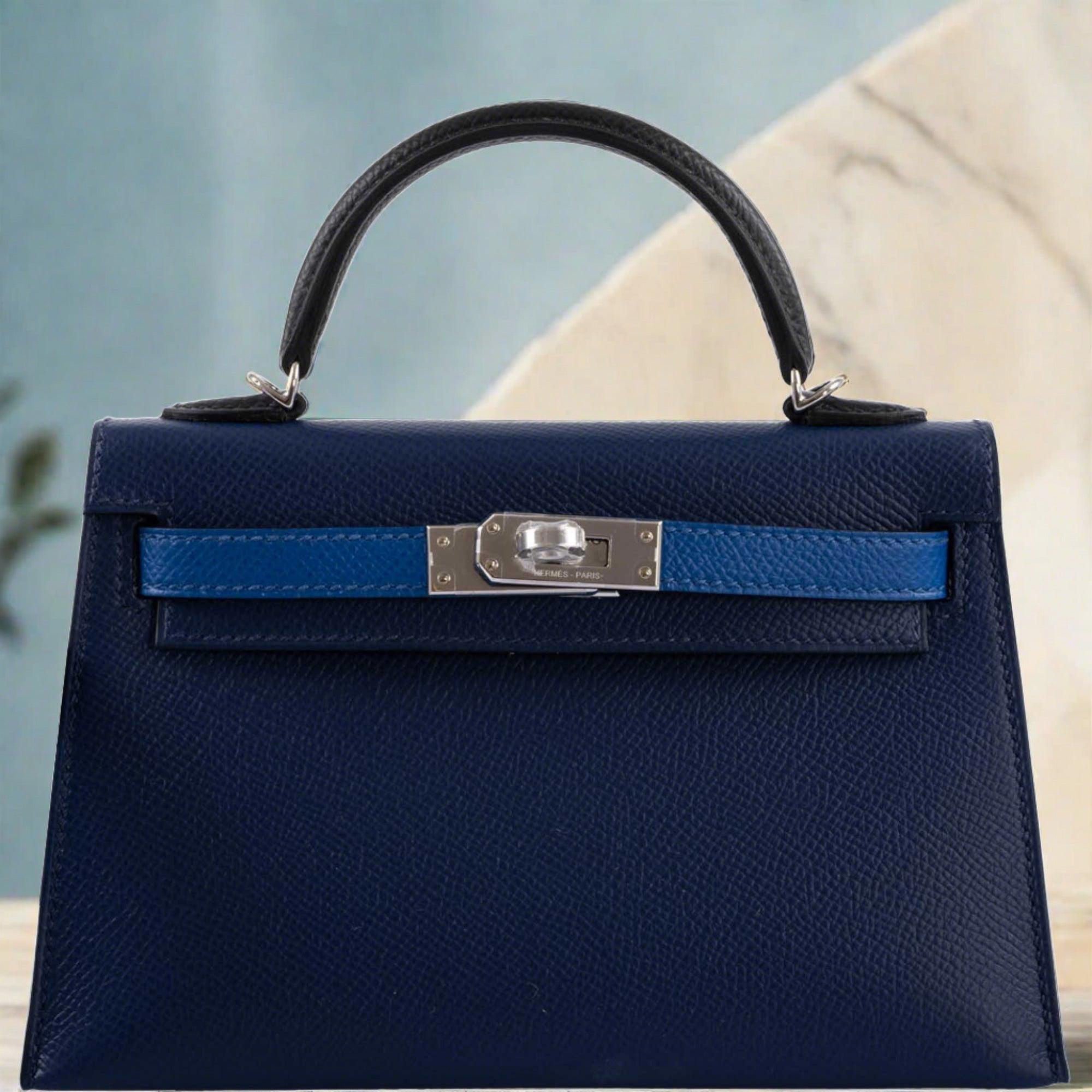 Hermès Mini Kelly 20 Tricolor Bleu Saphir, Blue France &amp; Black Epsom Leather Palladium Hardware