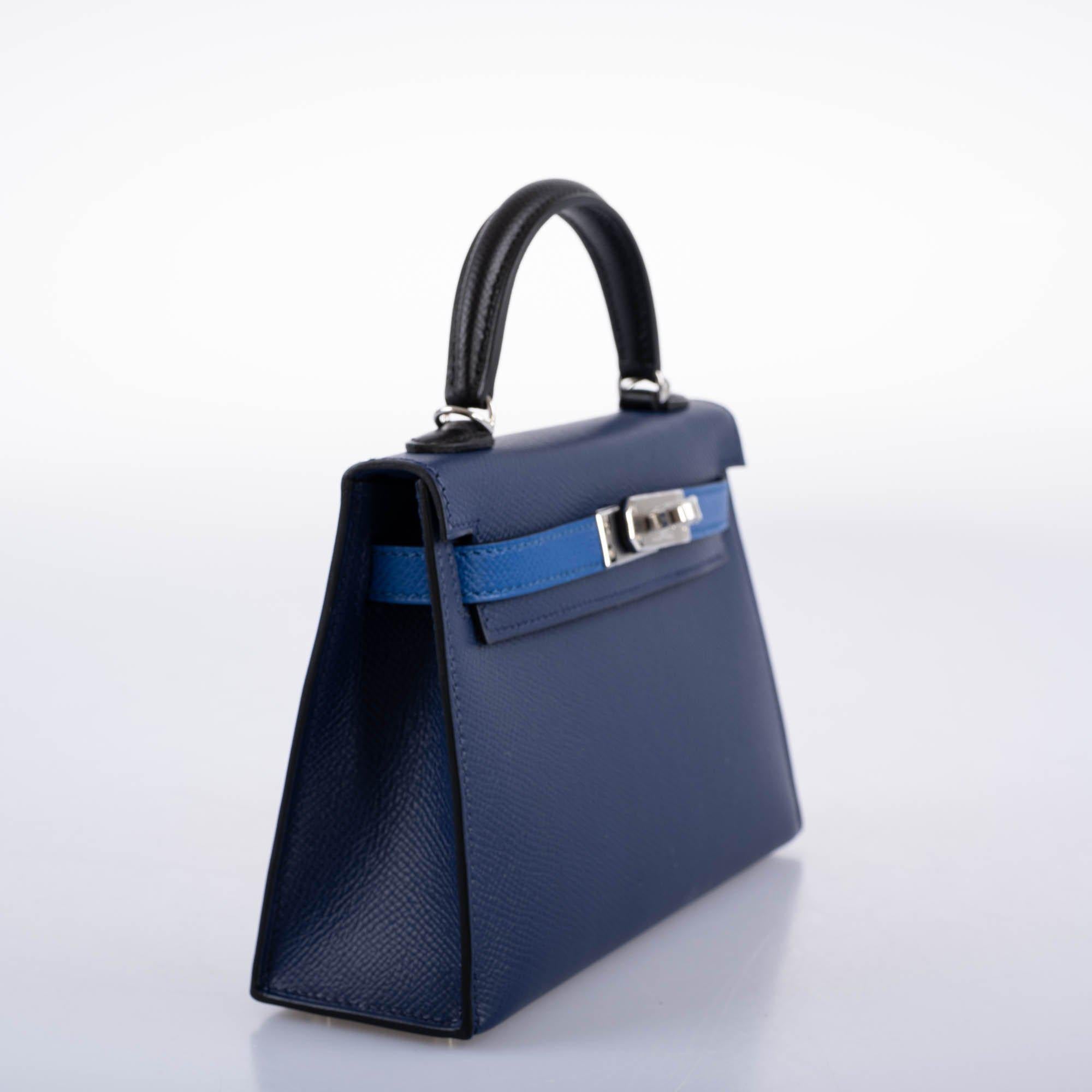 Hermès Mini Kelly 20 Tricolor Bleu Saphir, Blue France &amp; Black Epsom Leather Palladium Hardware