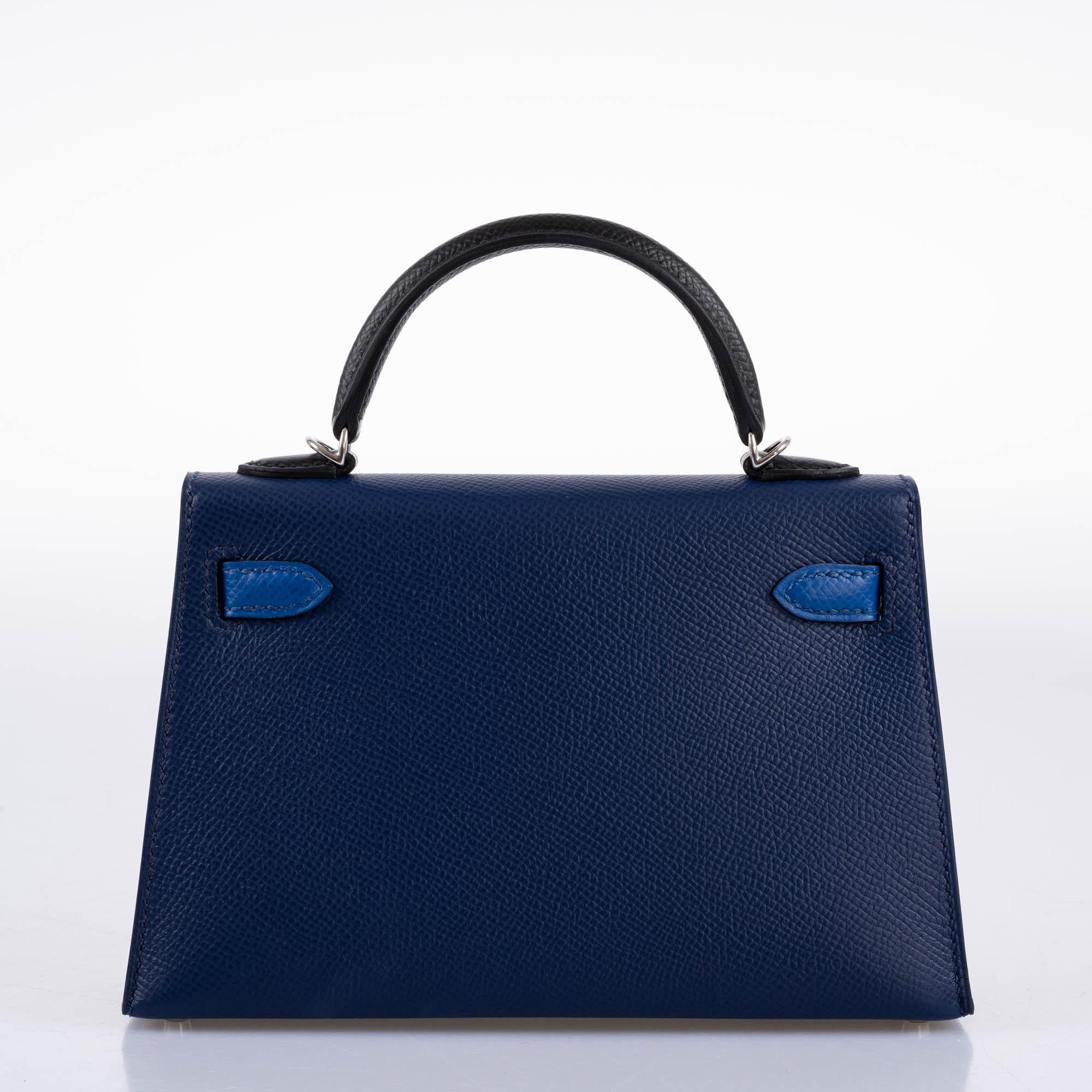 Hermès Mini Kelly 20 Tricolor Bleu Saphir, Blue France &amp; Black Epsom Leather Palladium Hardware