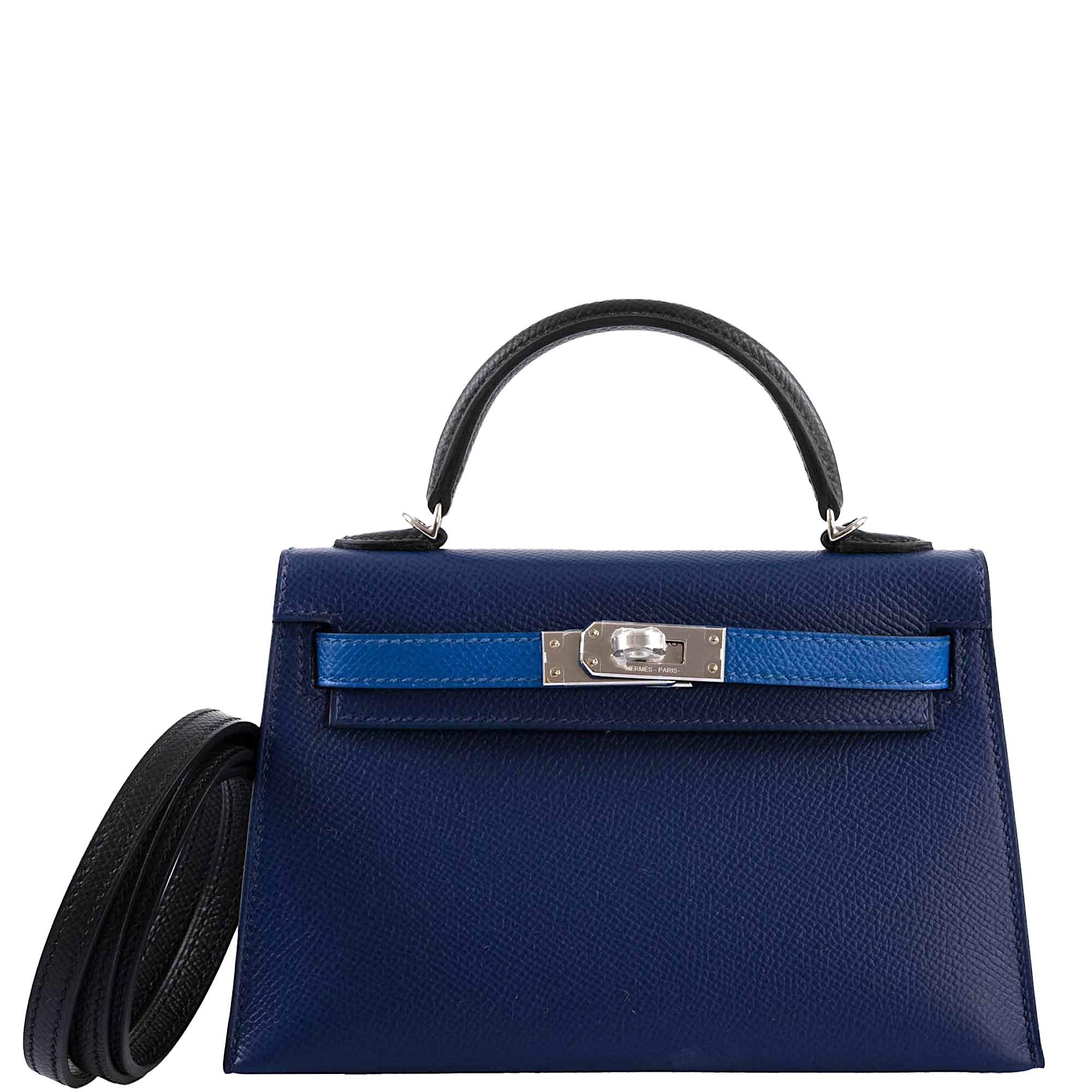 Hermès Mini Kelly 20 Tricolor Bleu Saphir, Blue France &amp; Black Epsom Leather Palladium Hardware