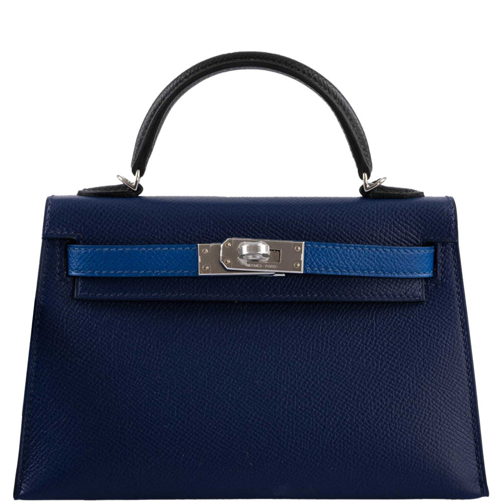 Hermès Mini Kelly 20 Tricolor Bleu Saphir, France, and Black Epsom Palladium Hardware