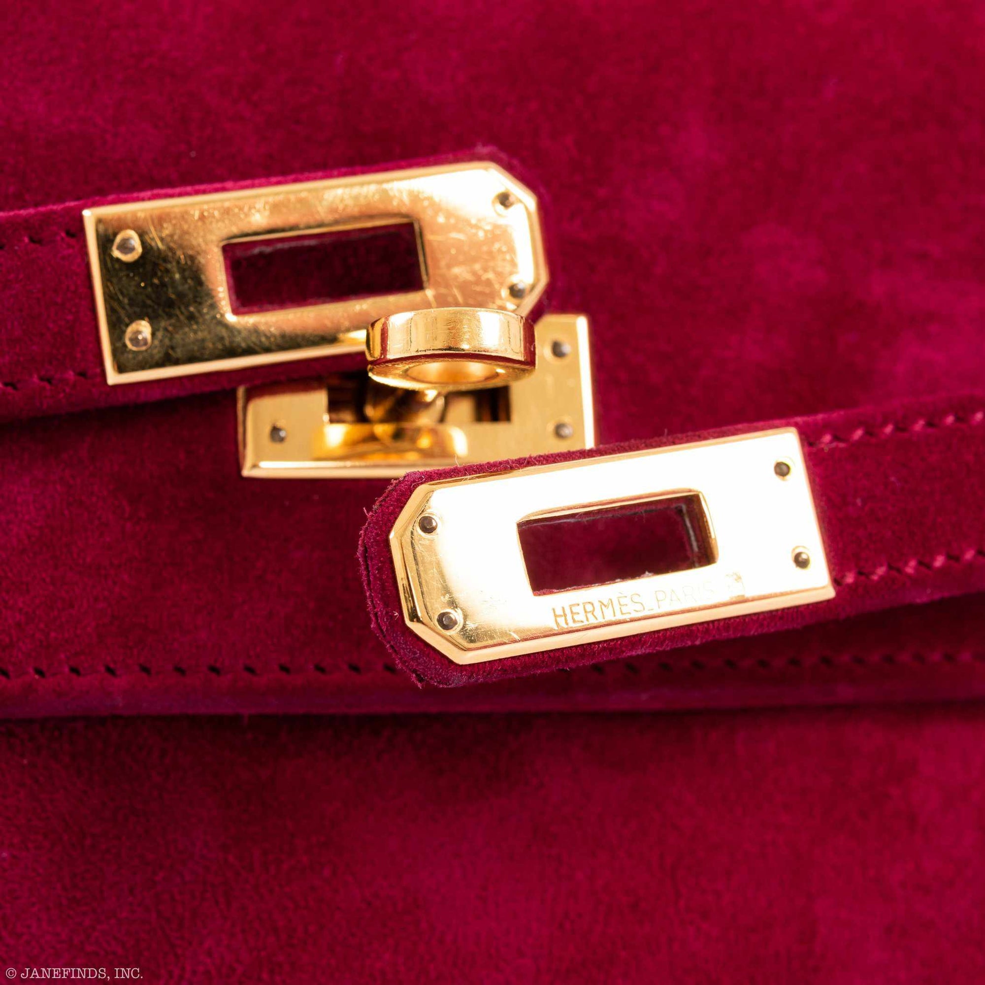 Hermès Mini Kelly Banana Belt Bag Framboise Doblis Suede Gold Hardware