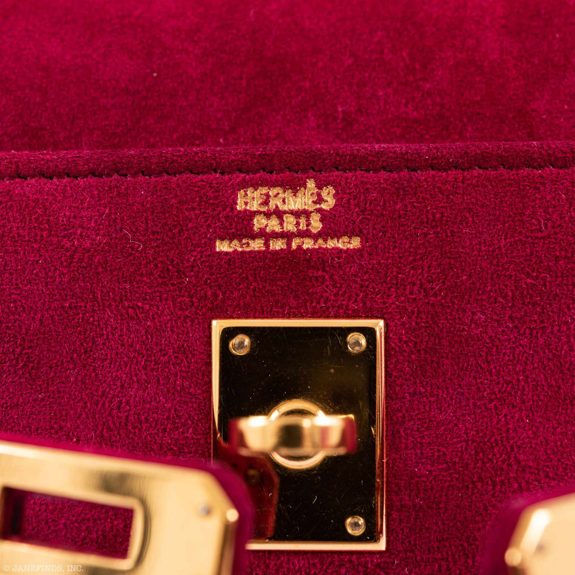 Hermes Mini Kelly Banana Belt Bag Framboise Doblis Suede Gold Hardware