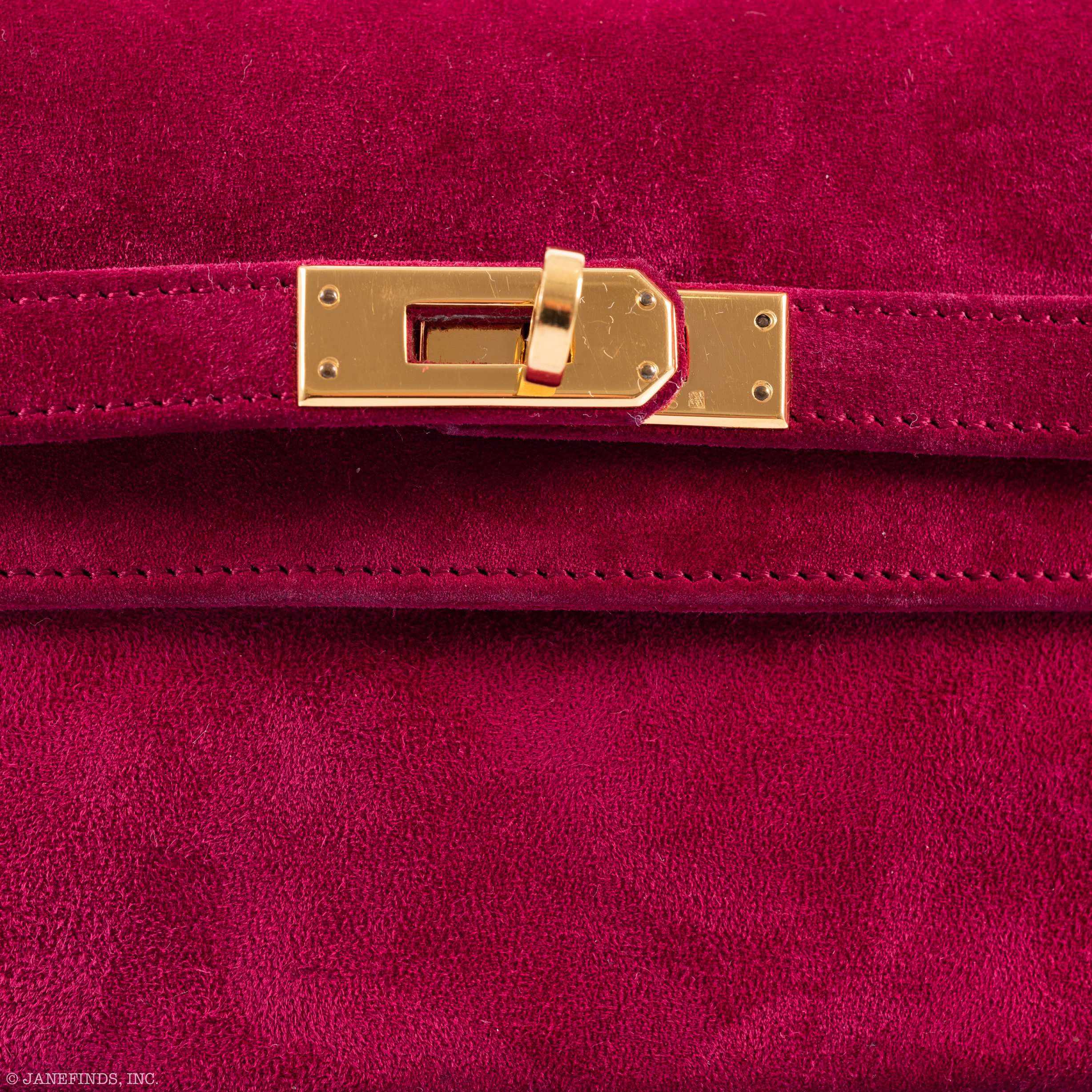 Hermes Mini Kelly Banana Belt Bag Framboise Doblis Suede Gold Hardware
