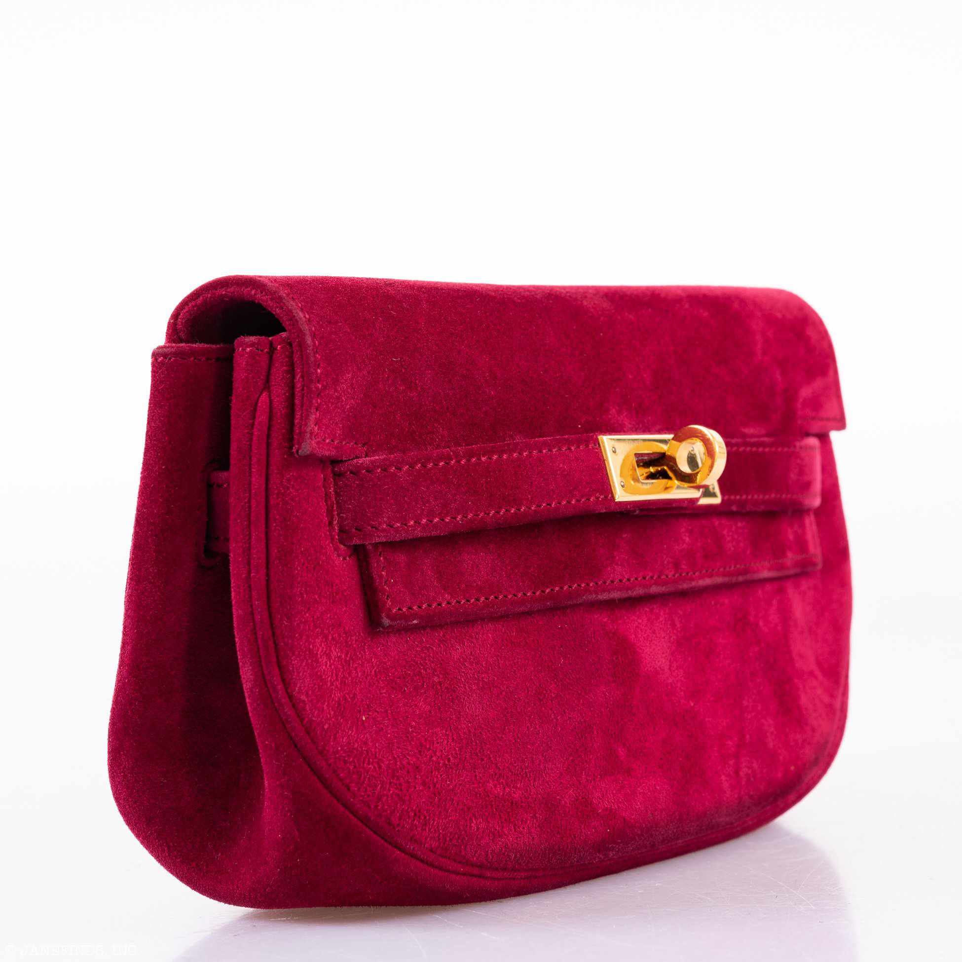 Hermès Mini Kelly Banana Belt Bag Framboise Doblis Suede Gold Hardware