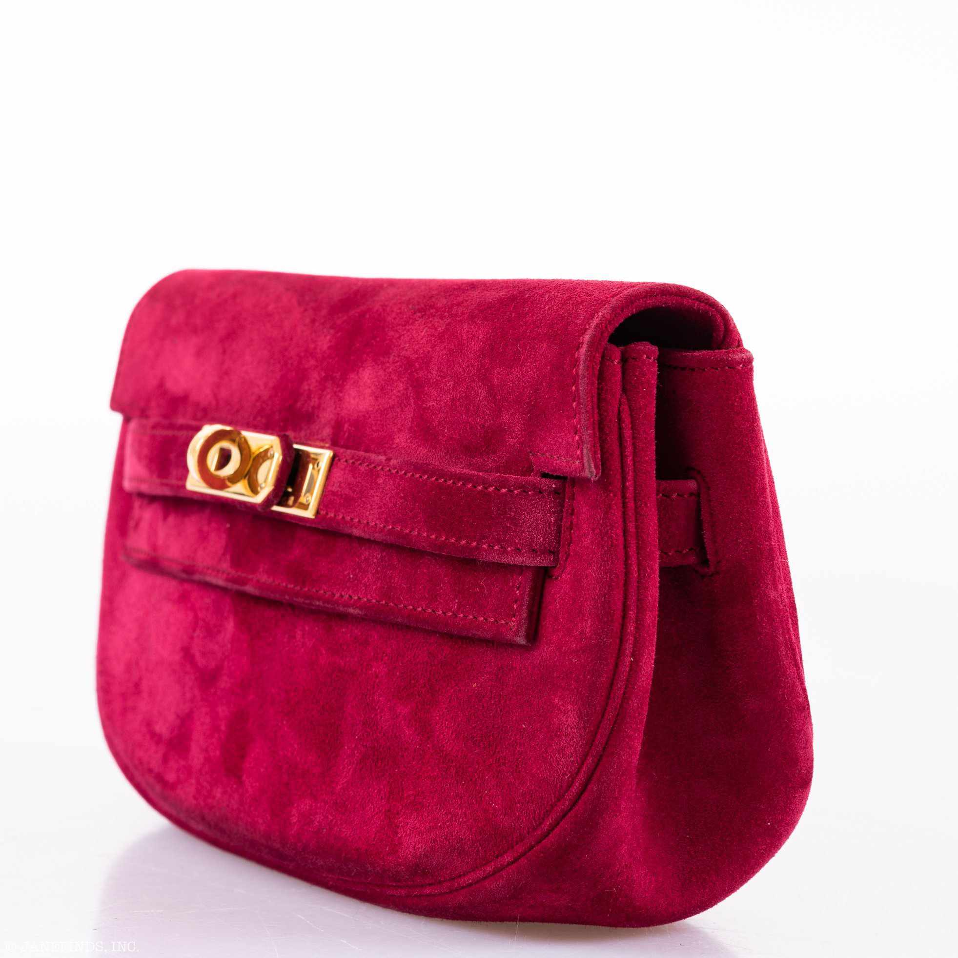 Hermès Mini Kelly Banana Belt Bag Framboise Doblis Suede Gold Hardware