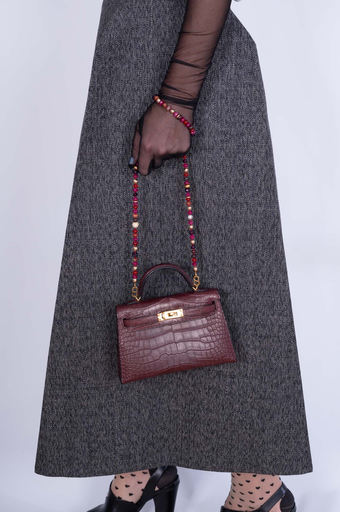 Hermès Mini Kelly II 20 Bordeaux Matte Alligator Gold Hardware