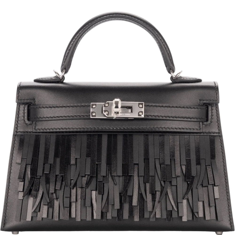 Hermès Mini Kelly II 20 Pampilles Sellier Noir Tadelakt & Sombrero Palladium Hardware