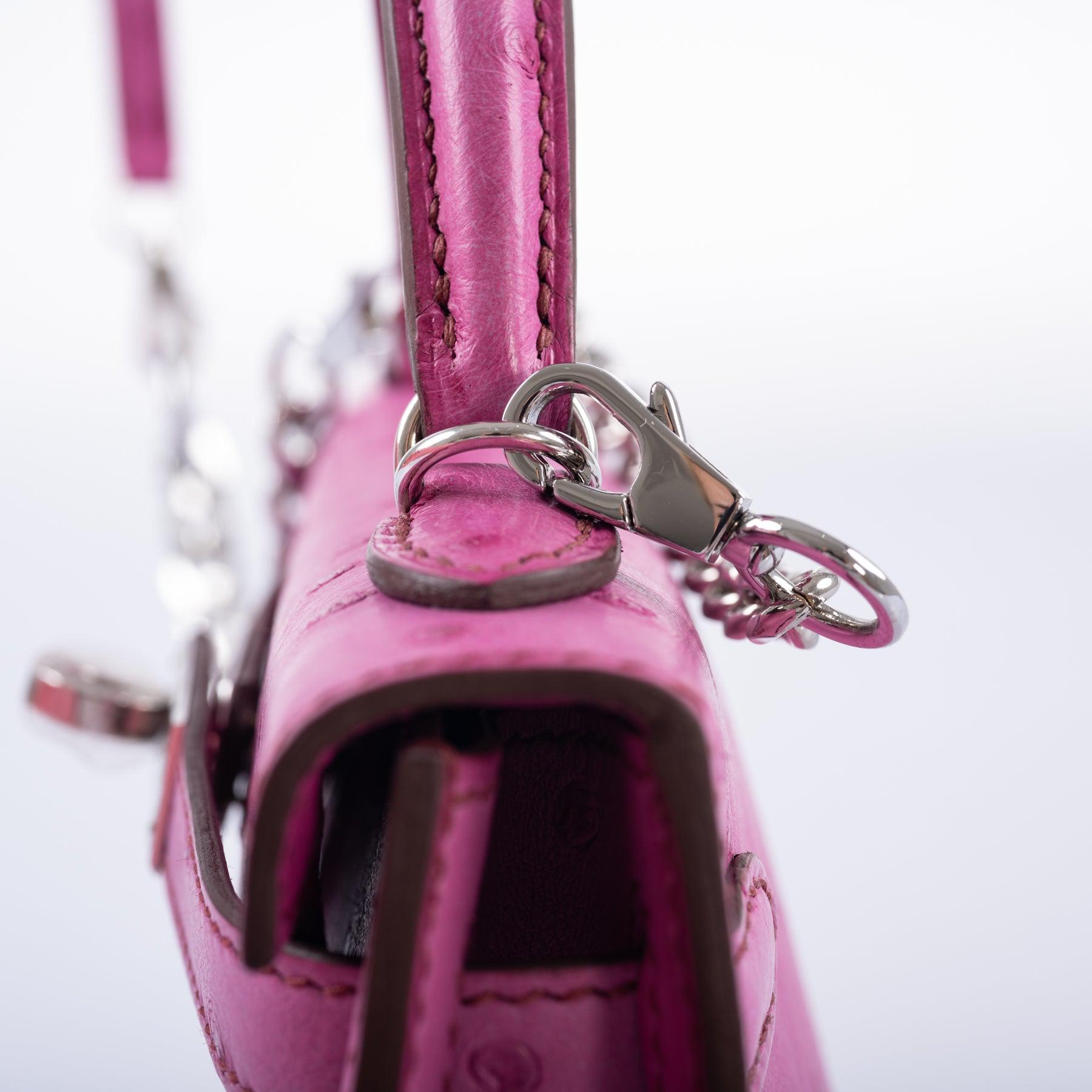 Hermès Mini Kelly II 20 Sellier Fuchsia Ostrich Palladium Hardware