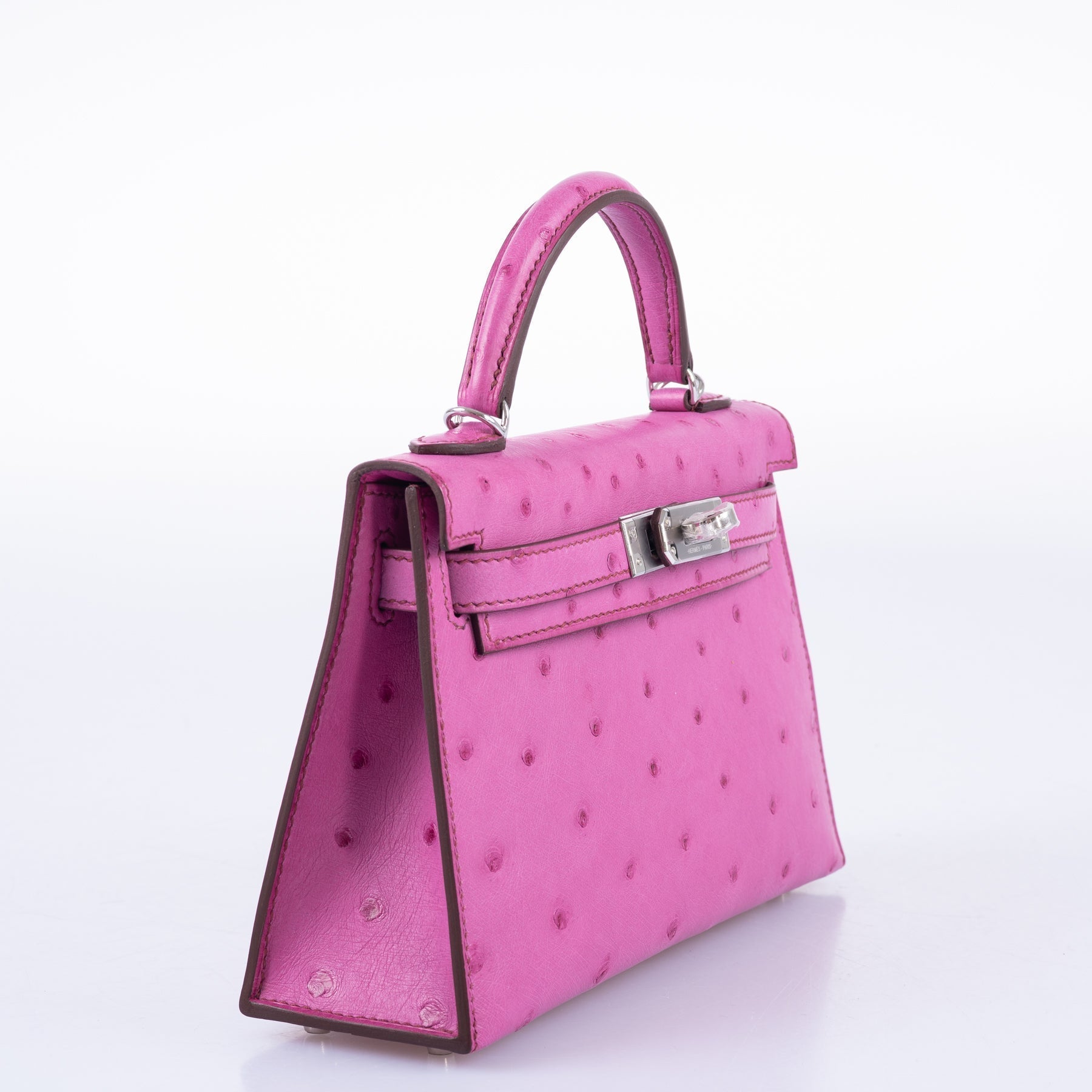Hermès Mini Kelly II 20 Sellier Fuchsia Ostrich Palladium Hardware