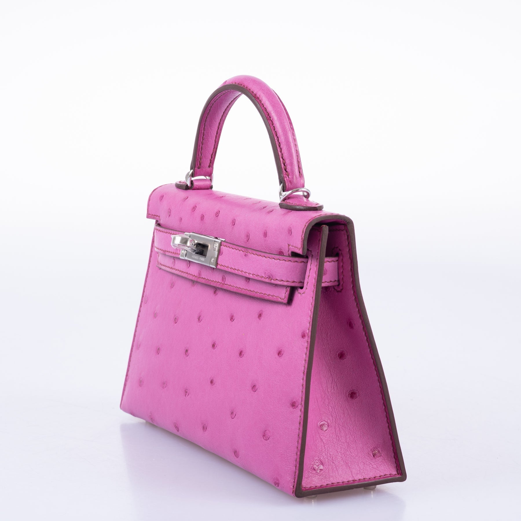 Hermès Mini Kelly II 20 Sellier Fuchsia Ostrich Palladium Hardware