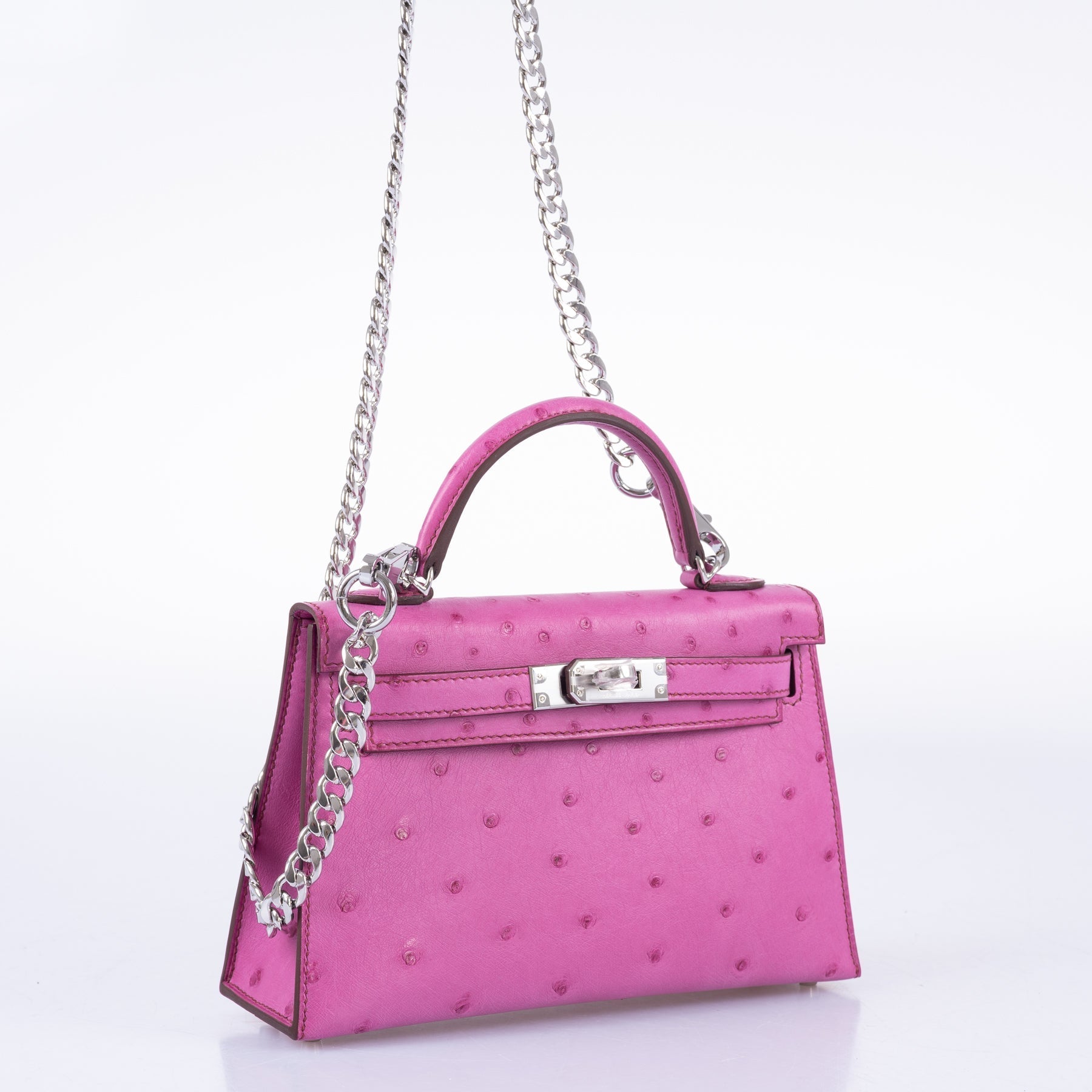 Hermès Mini Kelly II 20 Sellier Fuchsia Ostrich Palladium Hardware