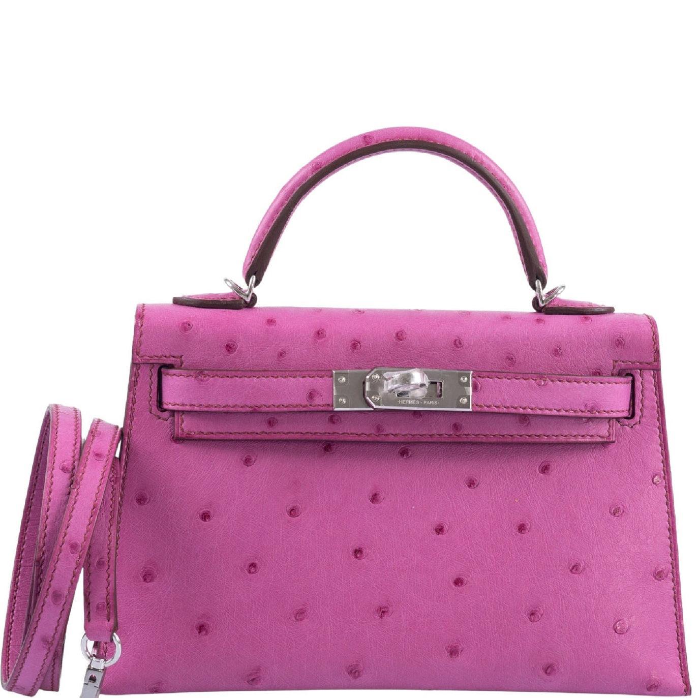 Hermès Mini Kelly II 20 Sellier Fuchsia Ostrich Palladium Hardware