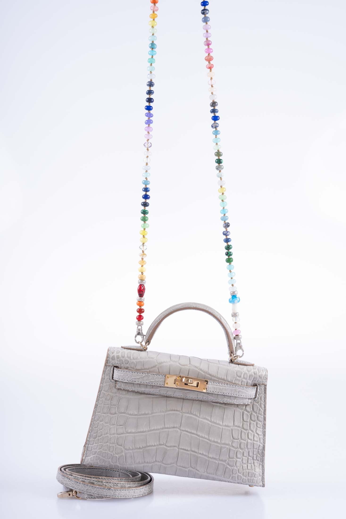 Hermès Mini Kelly II 20 Sellier HSS Gris Perle & Jaune Ambre Verso Matte Alligator Permabrass Hardware