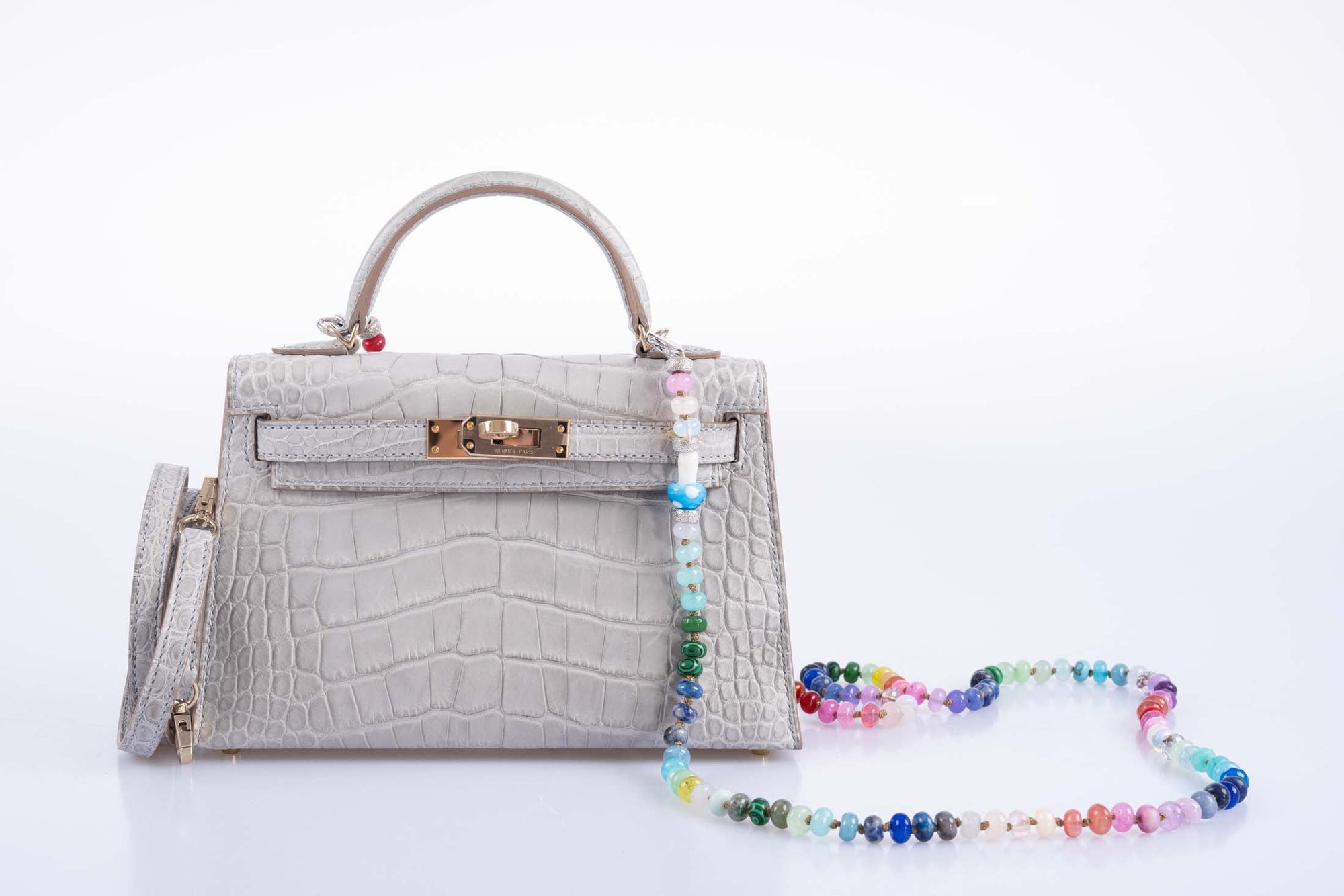 Hermès Mini Kelly II 20 Sellier HSS Gris Perle & Jaune Ambre Verso Matte Alligator Permabrass Hardware