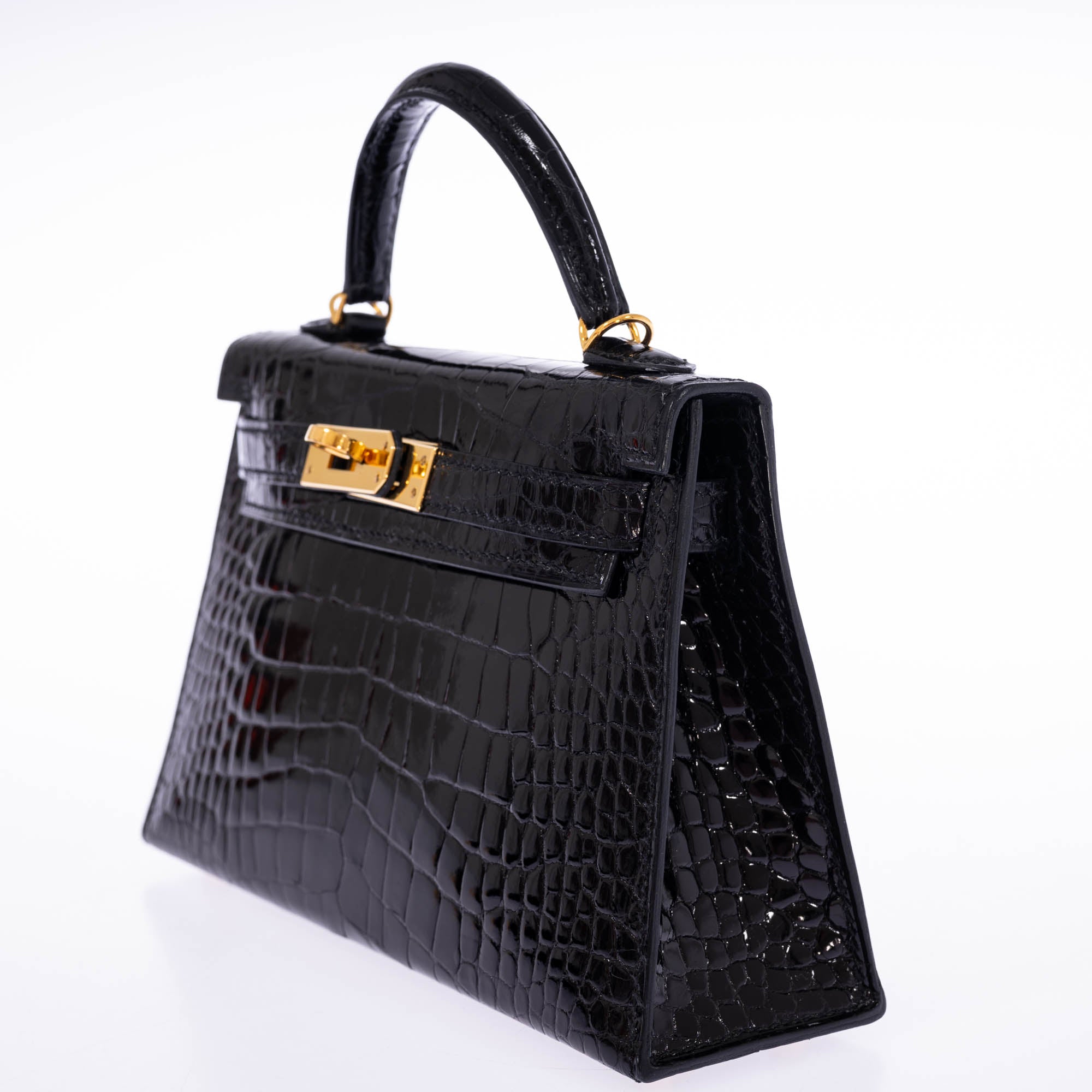 Hermès Mini Kelly II 20 Sellier Noir Shiny Alligator Gold Hardware
