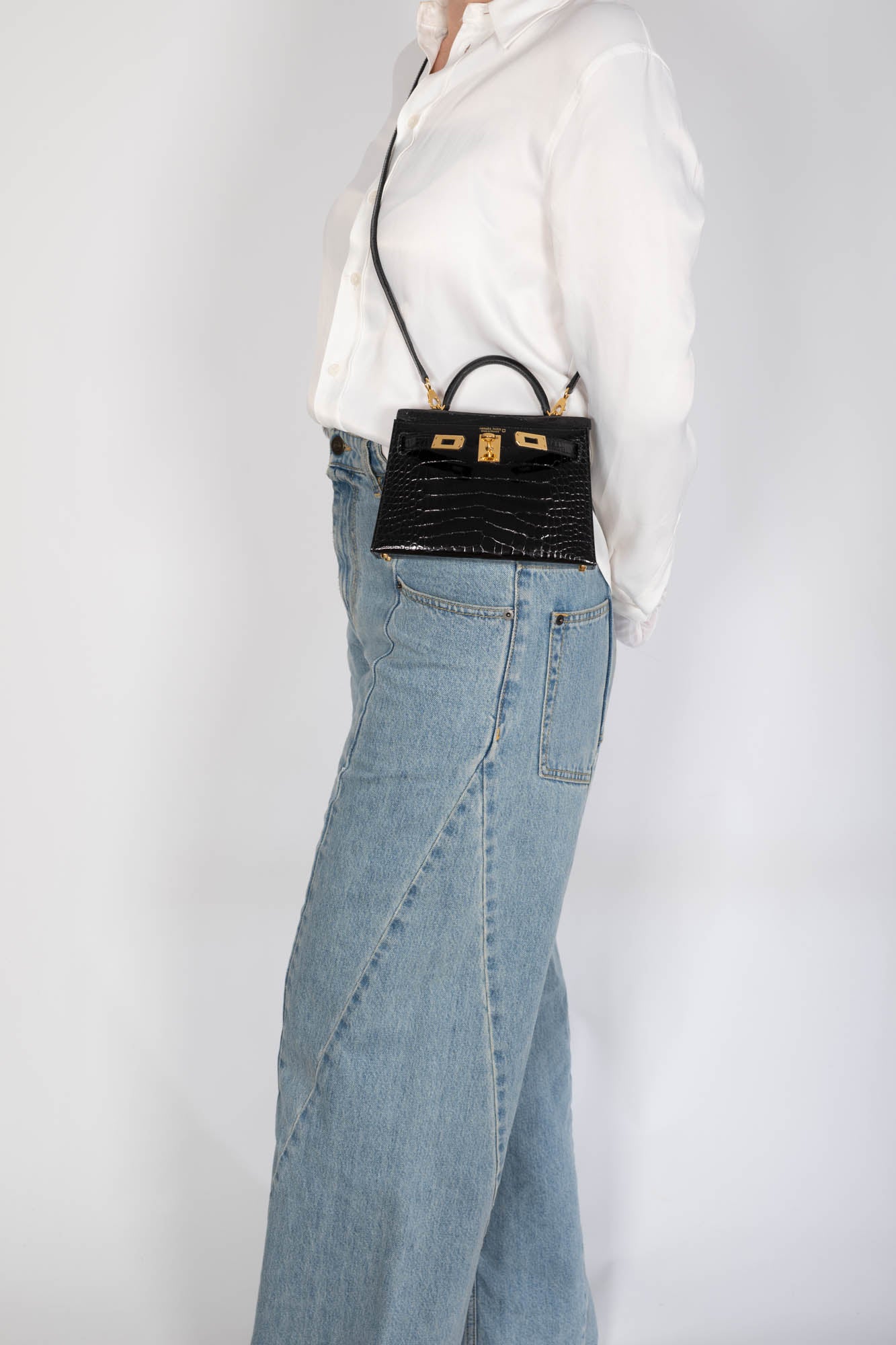 Hermès Mini Kelly II 20 Sellier Noir Shiny Alligator Gold Hardware