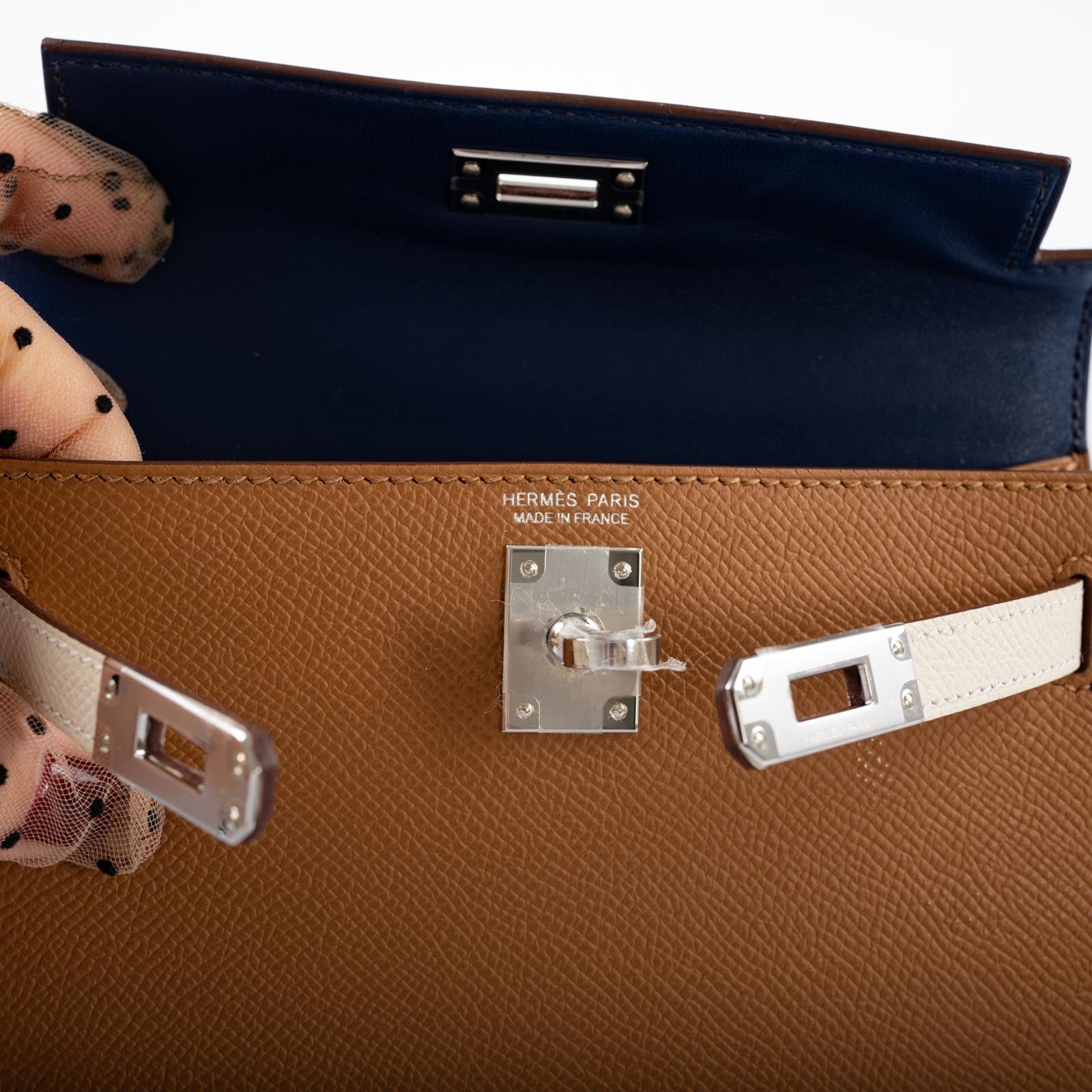 Hermès Mini Kelly II 20 Sellier Tricolor Gold/Nata/Noir Epsom Palladium Hardware