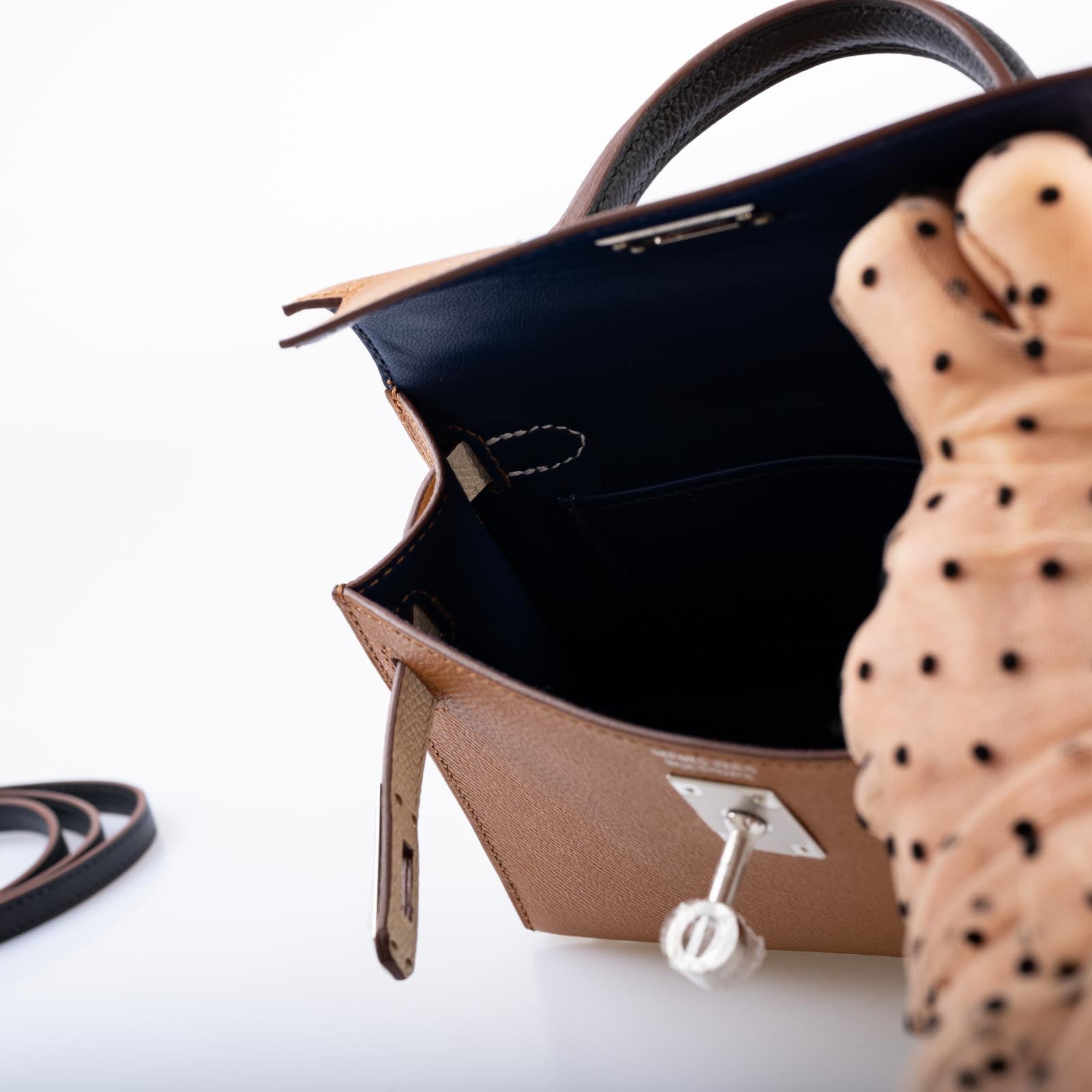 Hermès Mini Kelly II 20 Sellier Tricolor Gold/Nata/Noir Epsom Palladium Hardware