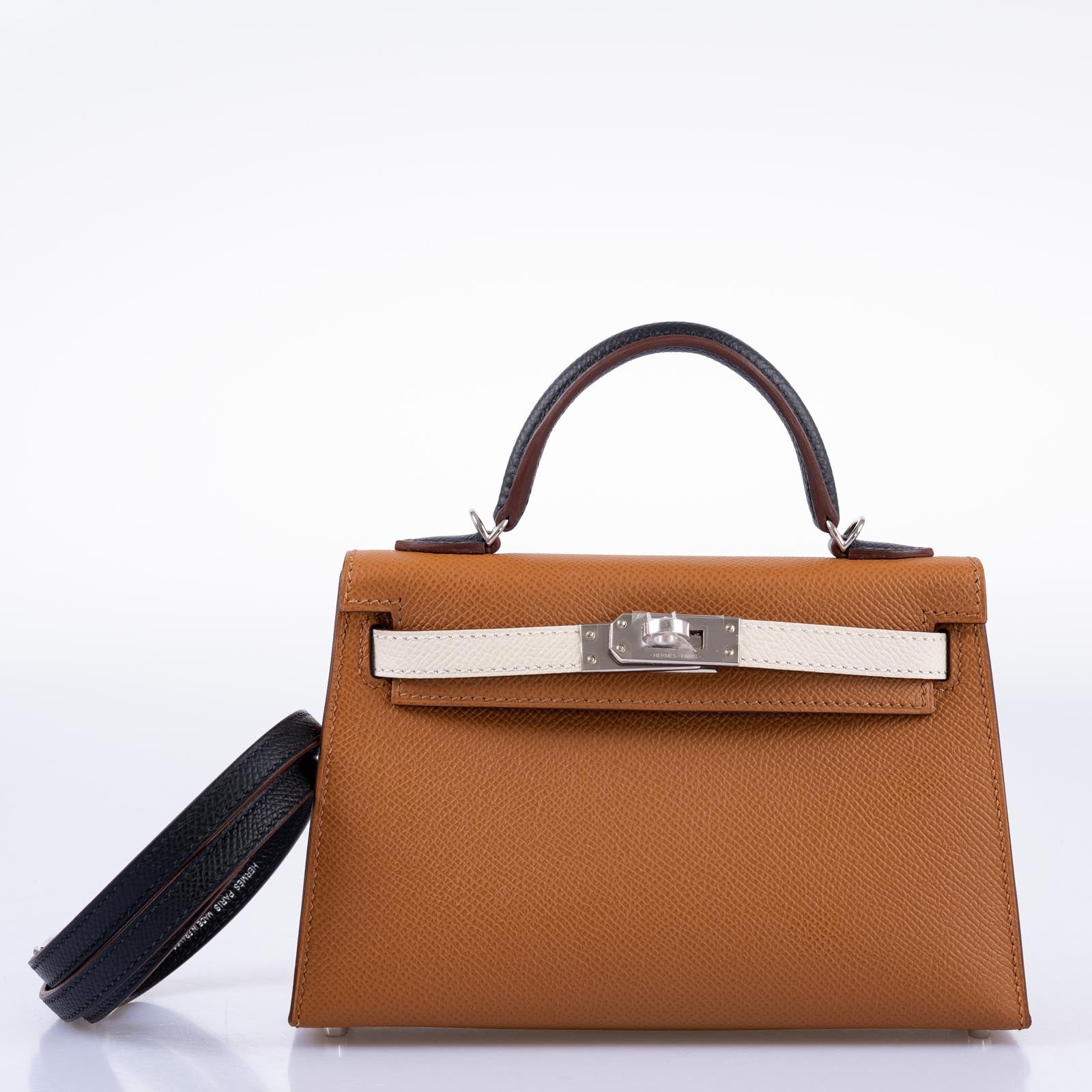 Hermès Mini Kelly II 20 Sellier Tricolor Gold/Nata/Noir Epsom Palladium Hardware