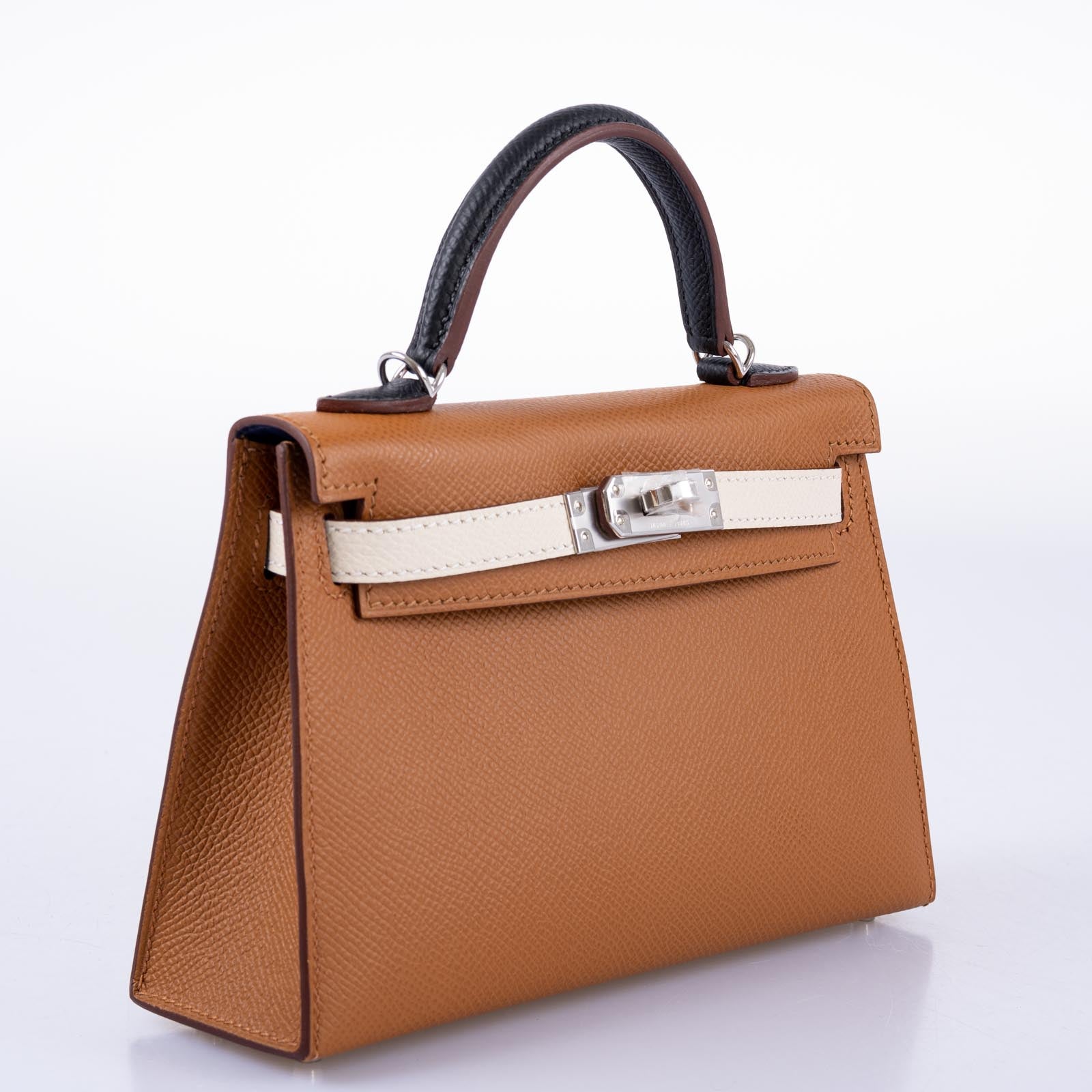 Hermès Mini Kelly II 20 Sellier Tricolor Gold/Nata/Noir Epsom Palladium Hardware