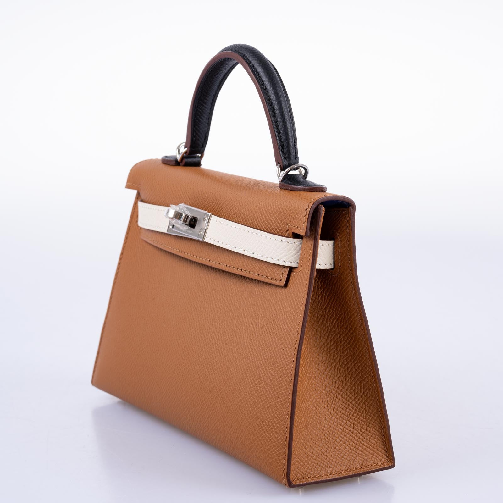 Hermès Mini Kelly II 20 Sellier Tricolor Gold/Nata/Noir Epsom Palladium Hardware