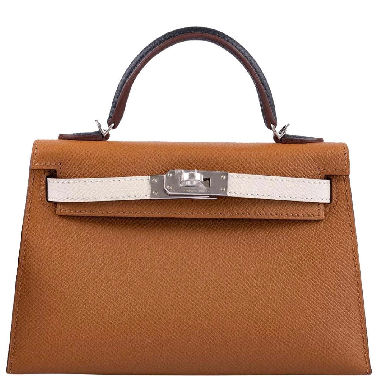 Hermès Mini Kelly II 20 Sellier Tricolor Gold/Nata/Noir Epsom Palladium Hardware