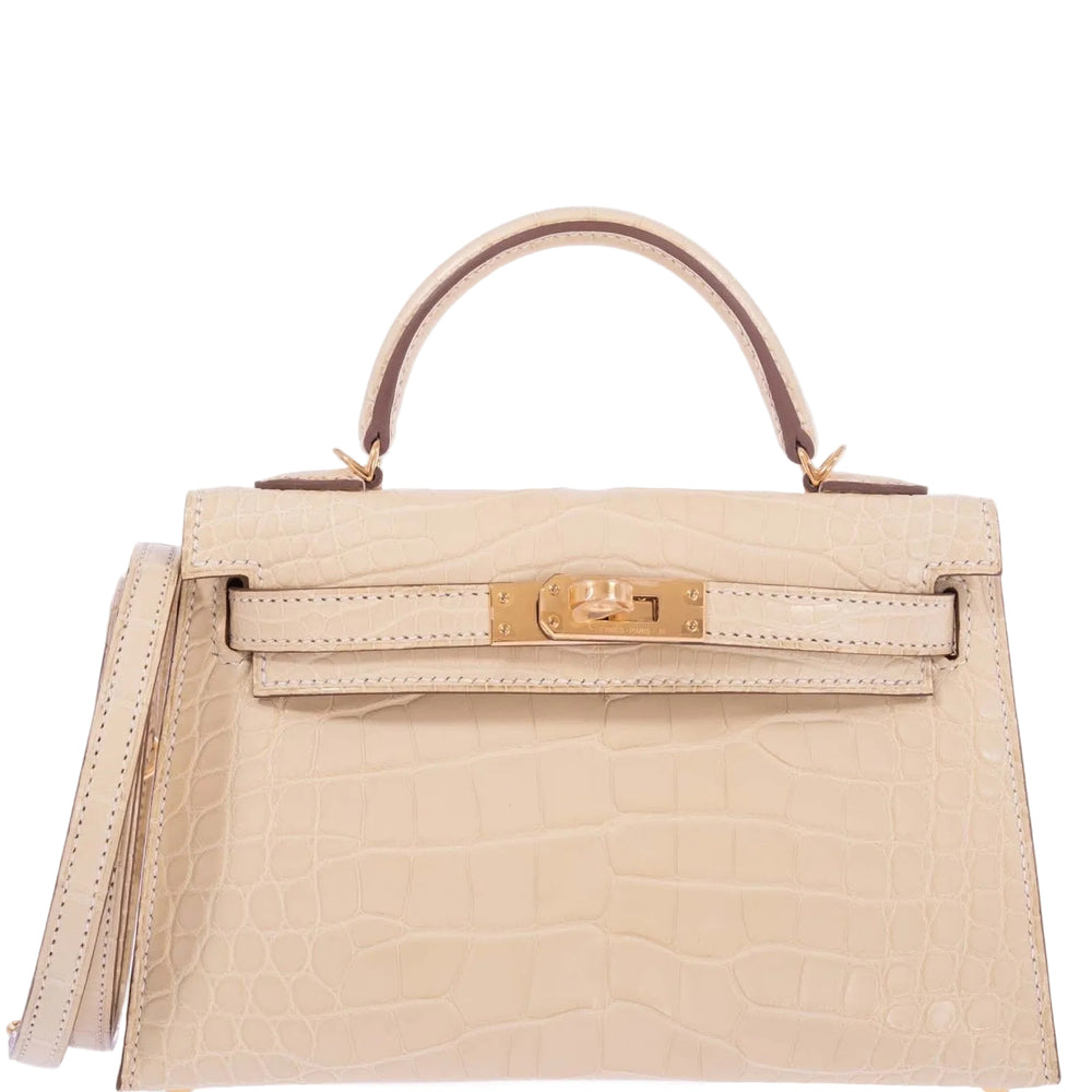 Hermès Mini Kelly 20 II Sellier Vanille Matte Alligator Gold Hardware