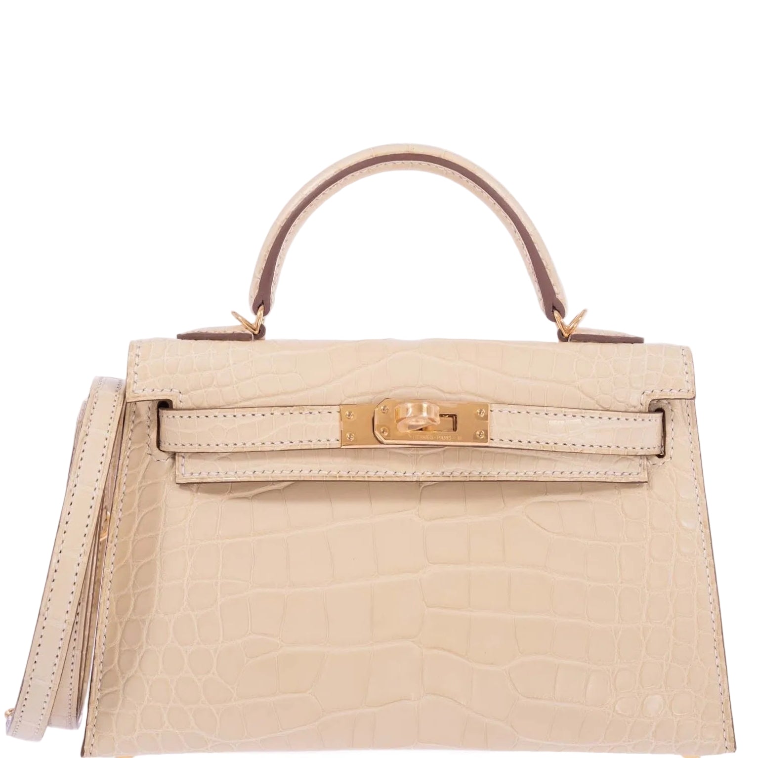 Hermès Mini Kelly 20 II Sellier Vanille Matte Alligator Gold Hardware