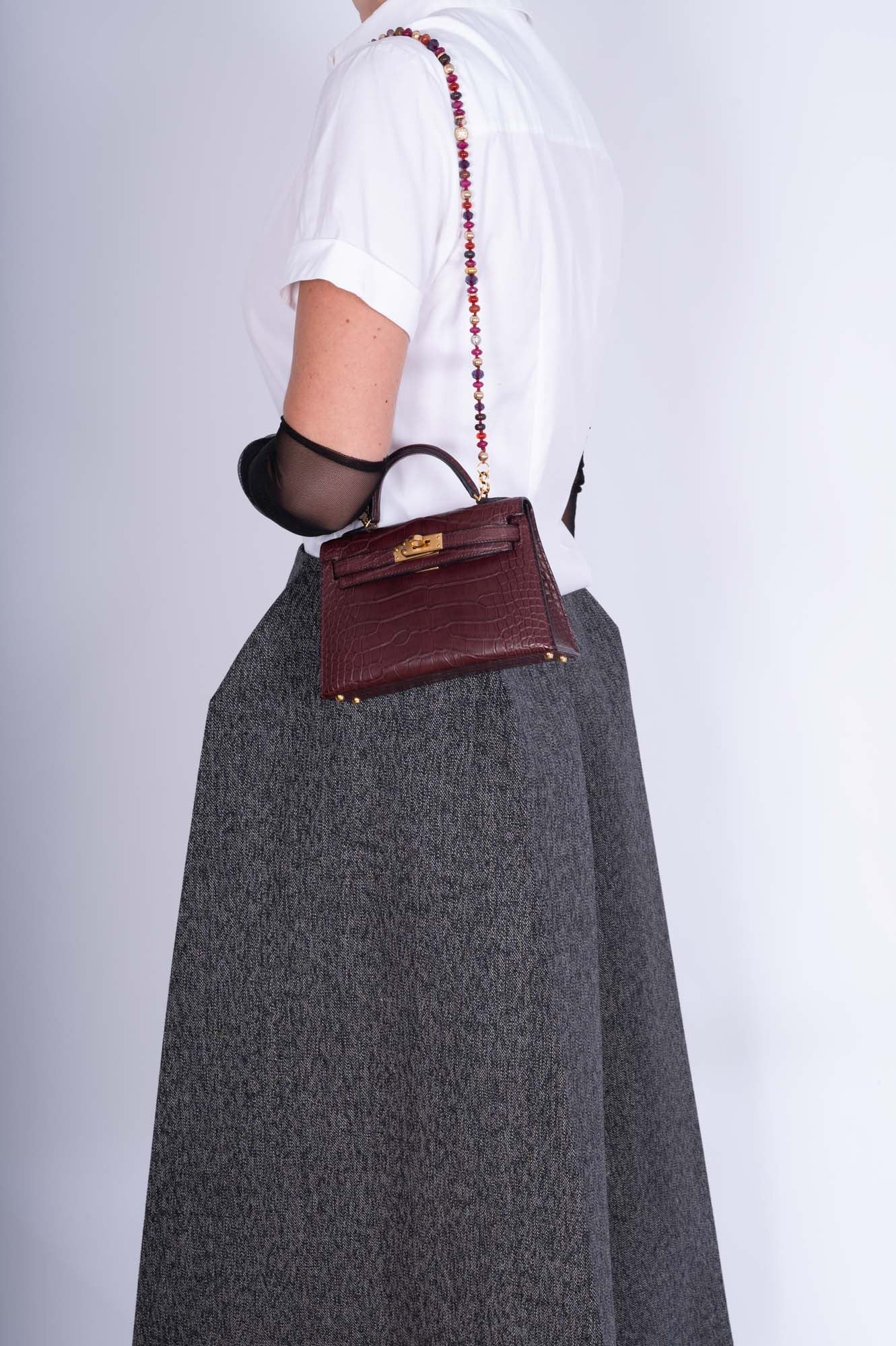 Hermès Mini Kelly II Bordeaux Matte Alligator Mississippiensis Gold Hardware