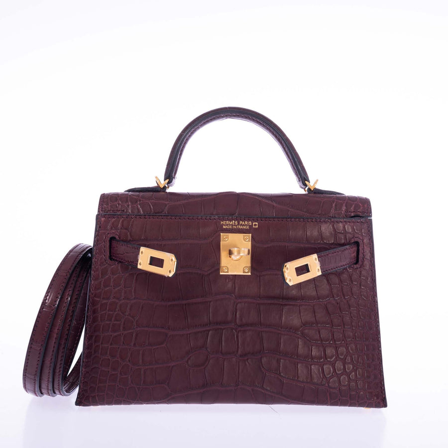 Hermès Mini Kelly II Bordeaux Matte Alligator Mississippiensis Gold Hardware