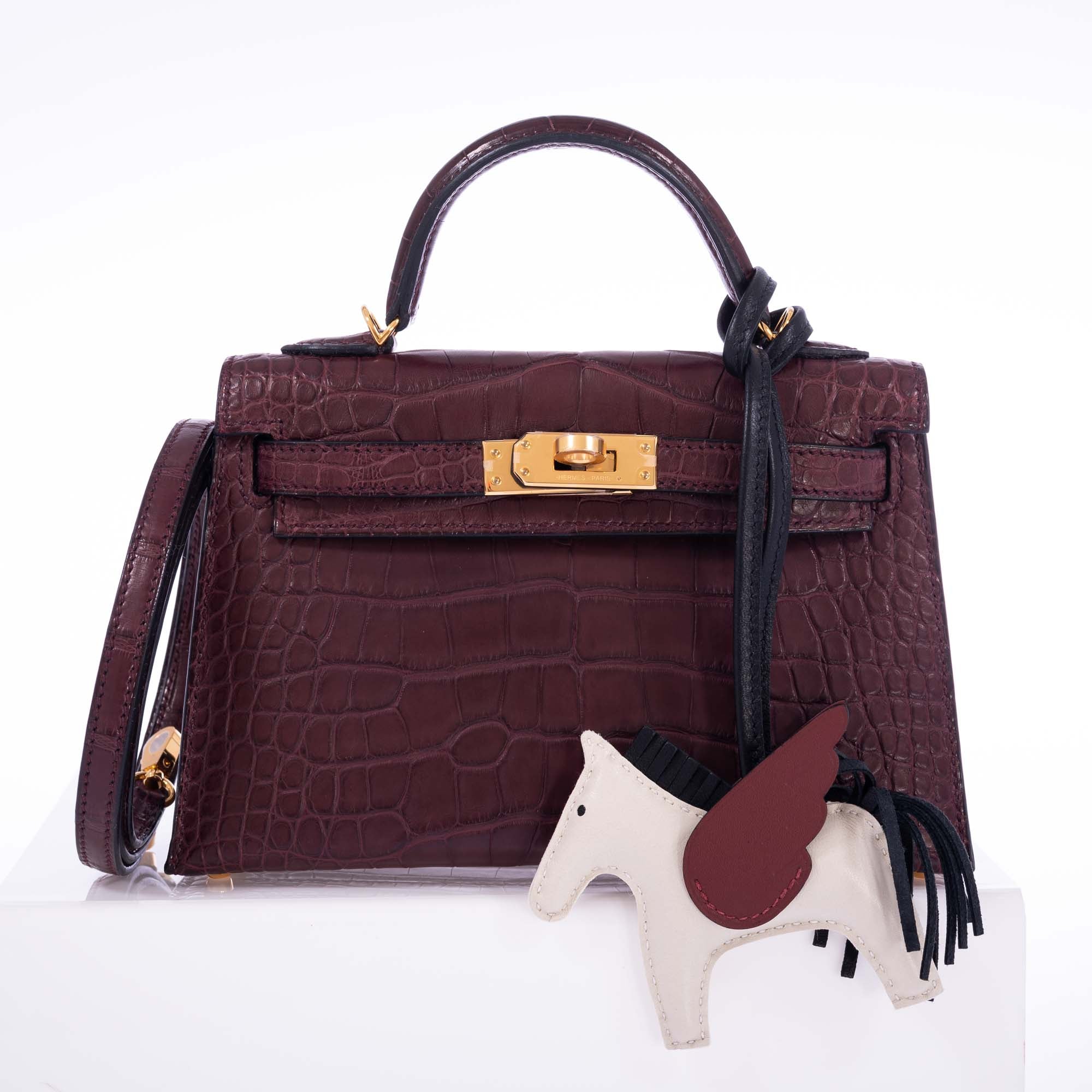 Hermès Mini Kelly II Bordeaux Matte Alligator Mississippiensis Gold Hardware