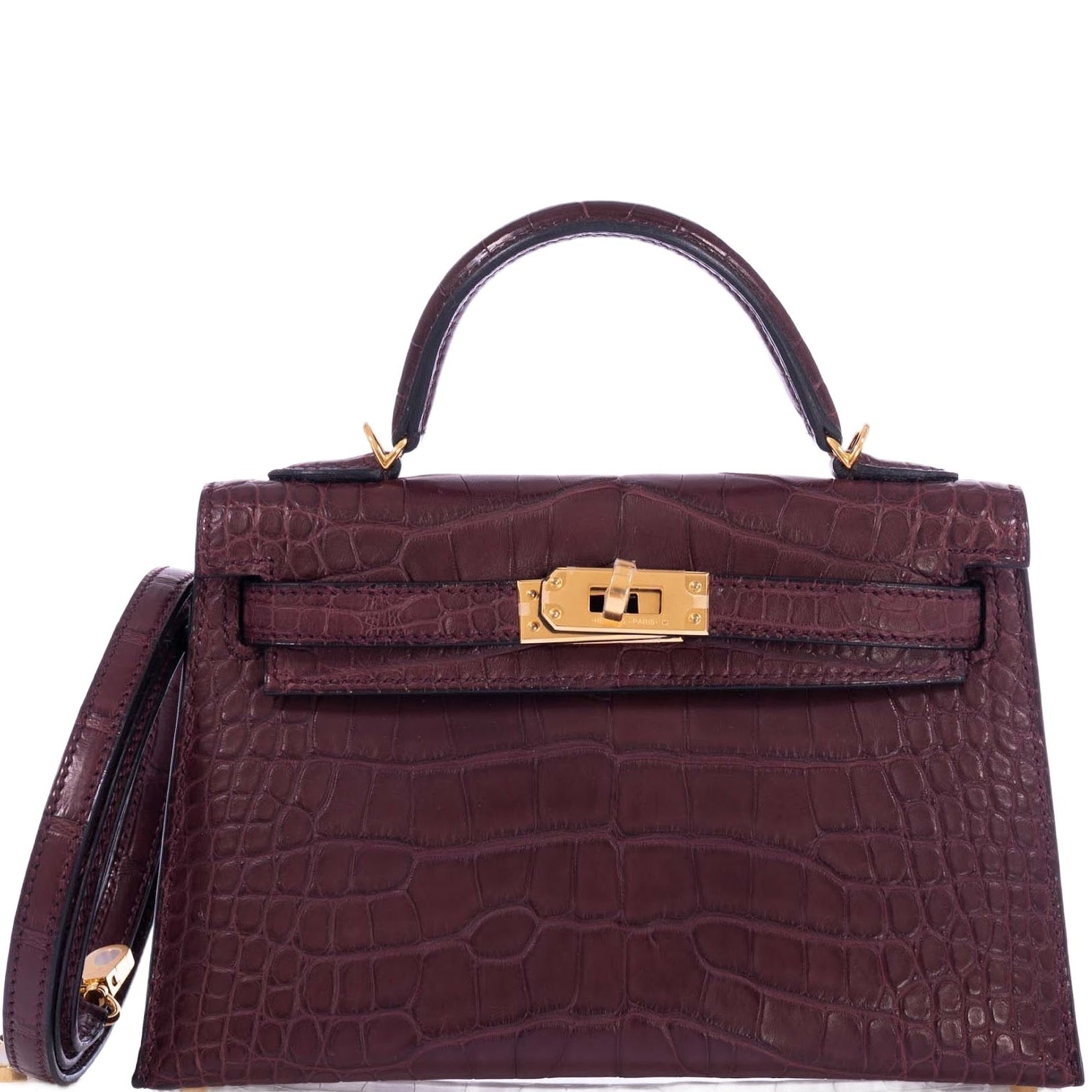 Hermès Mini Kelly II Bordeaux Matte Alligator Mississippiensis Gold Hardware