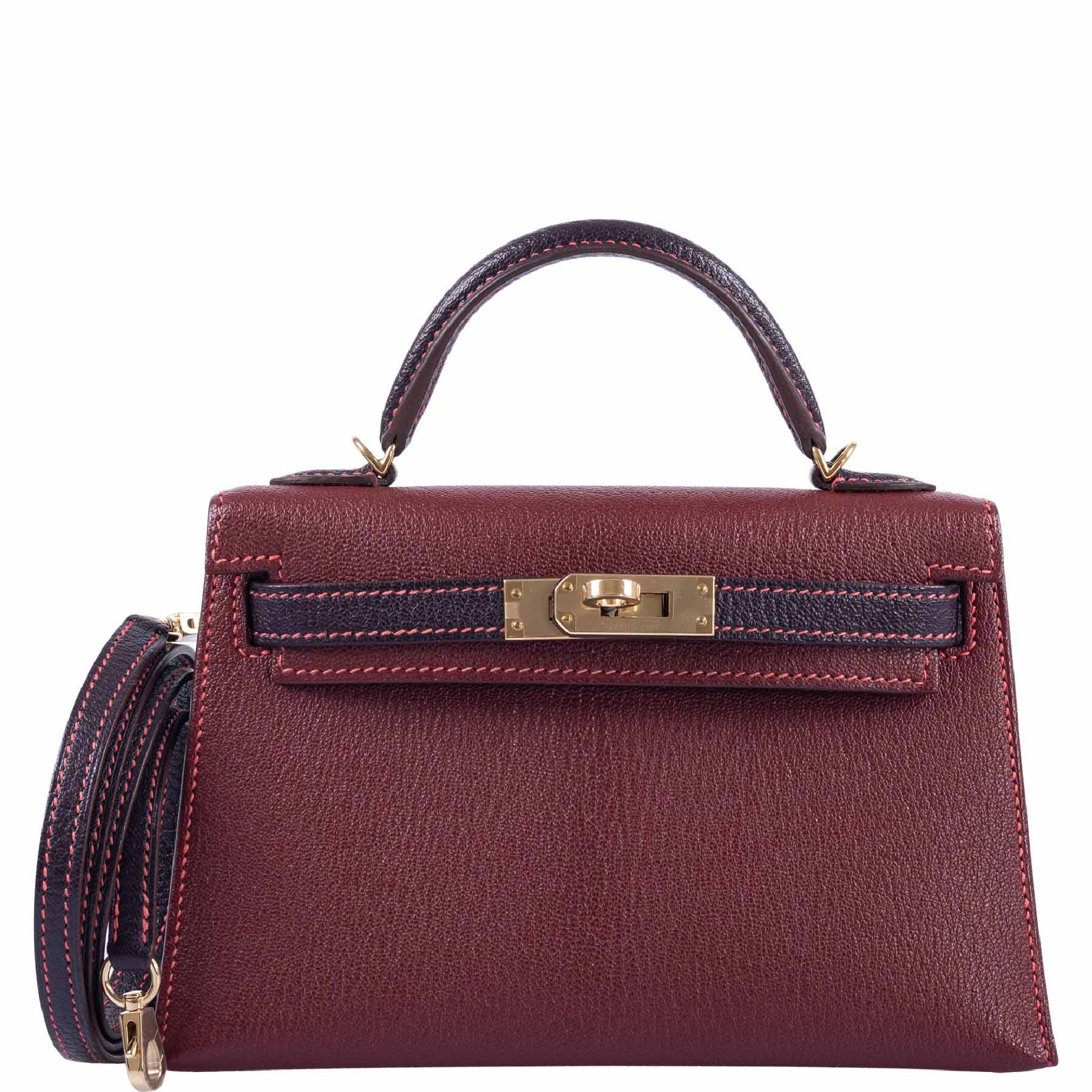 Hermès Mini Kelly II HSS Bi-Color Bordeaux &amp; Raisin Chèvre Gold Hardware