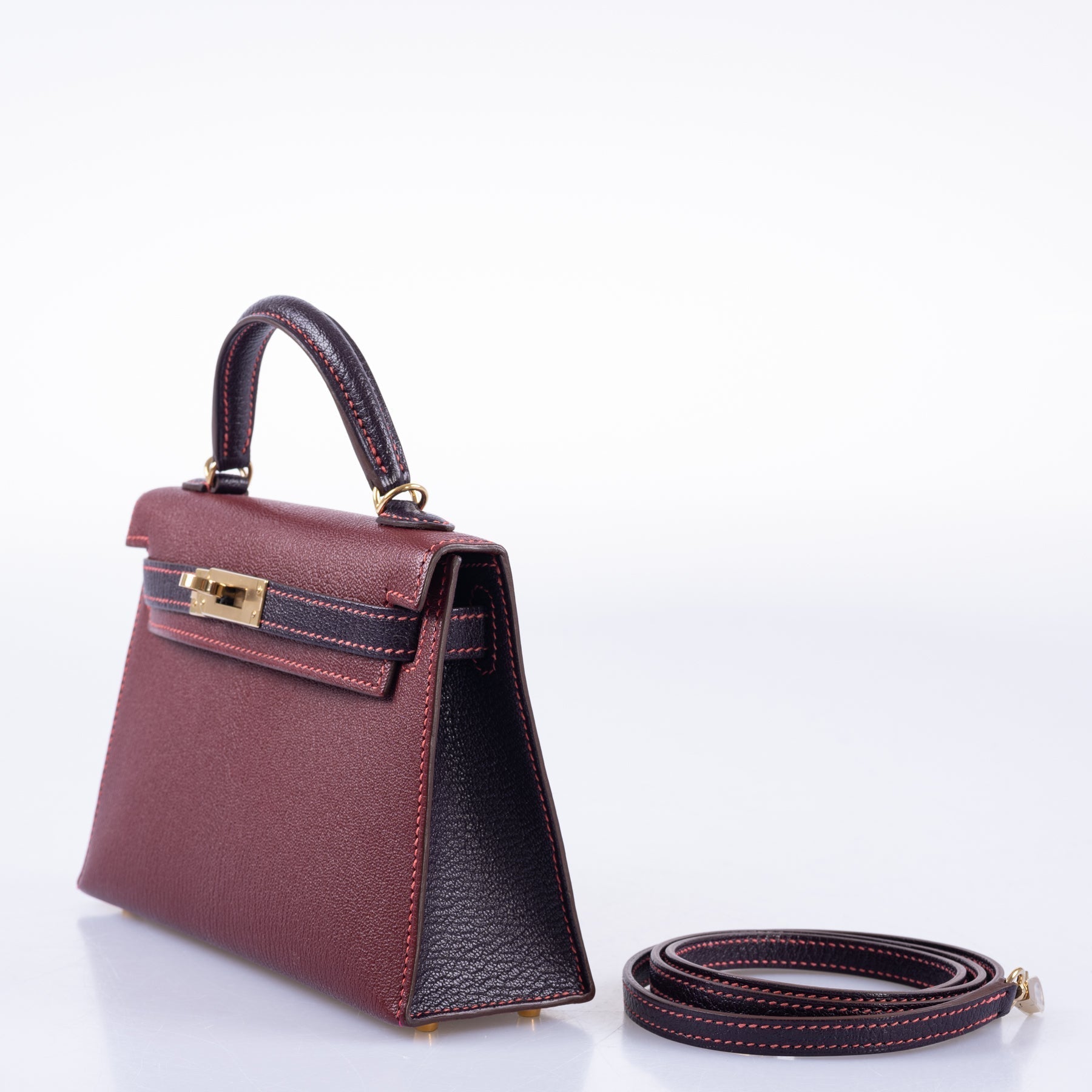 Hermès Mini Kelly II HSS Bi-Color Bordeaux &amp; Raisin Chèvre Gold Hardware