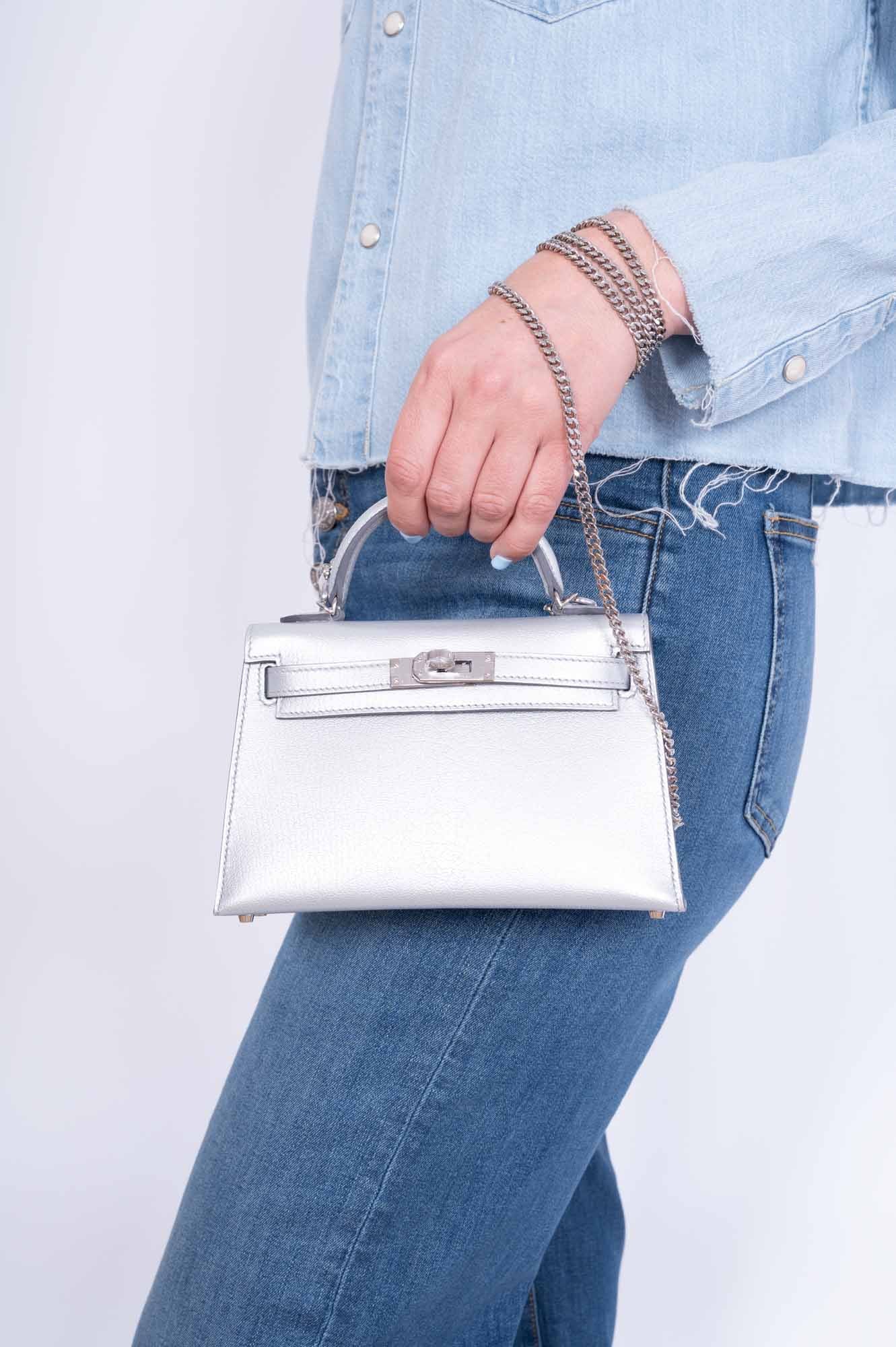 Hermès Mini Kelly II Sellier Argent Chèvre Chamkilight Palladium Hardware
