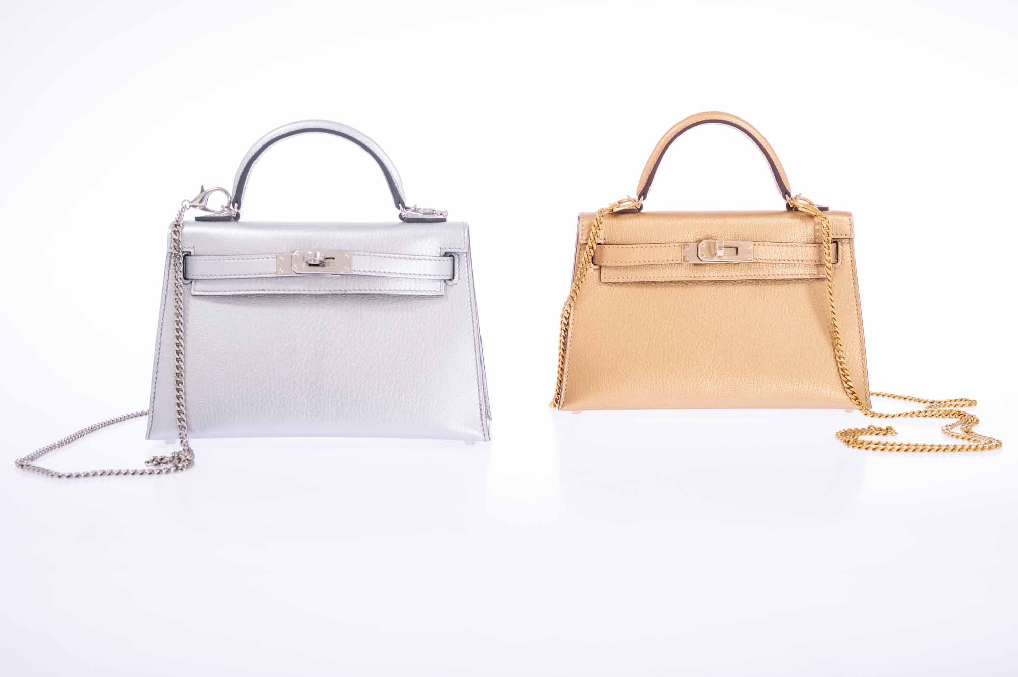 Hermès Mini Kelly II Sellier Argent Chèvre Chamkilight Palladium
