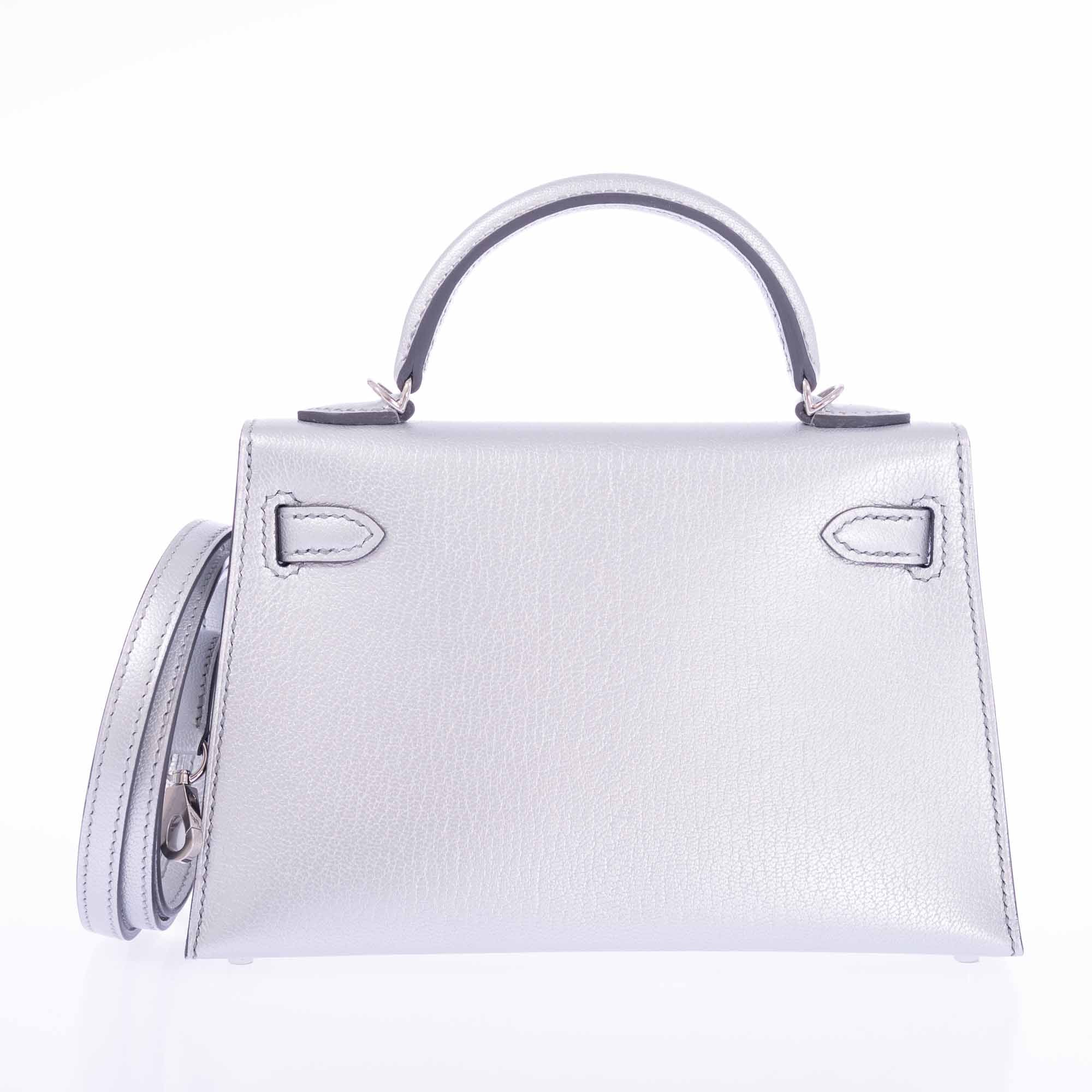 Hermès Mini Kelly II Sellier Argent Chèvre Chamkilight Palladium