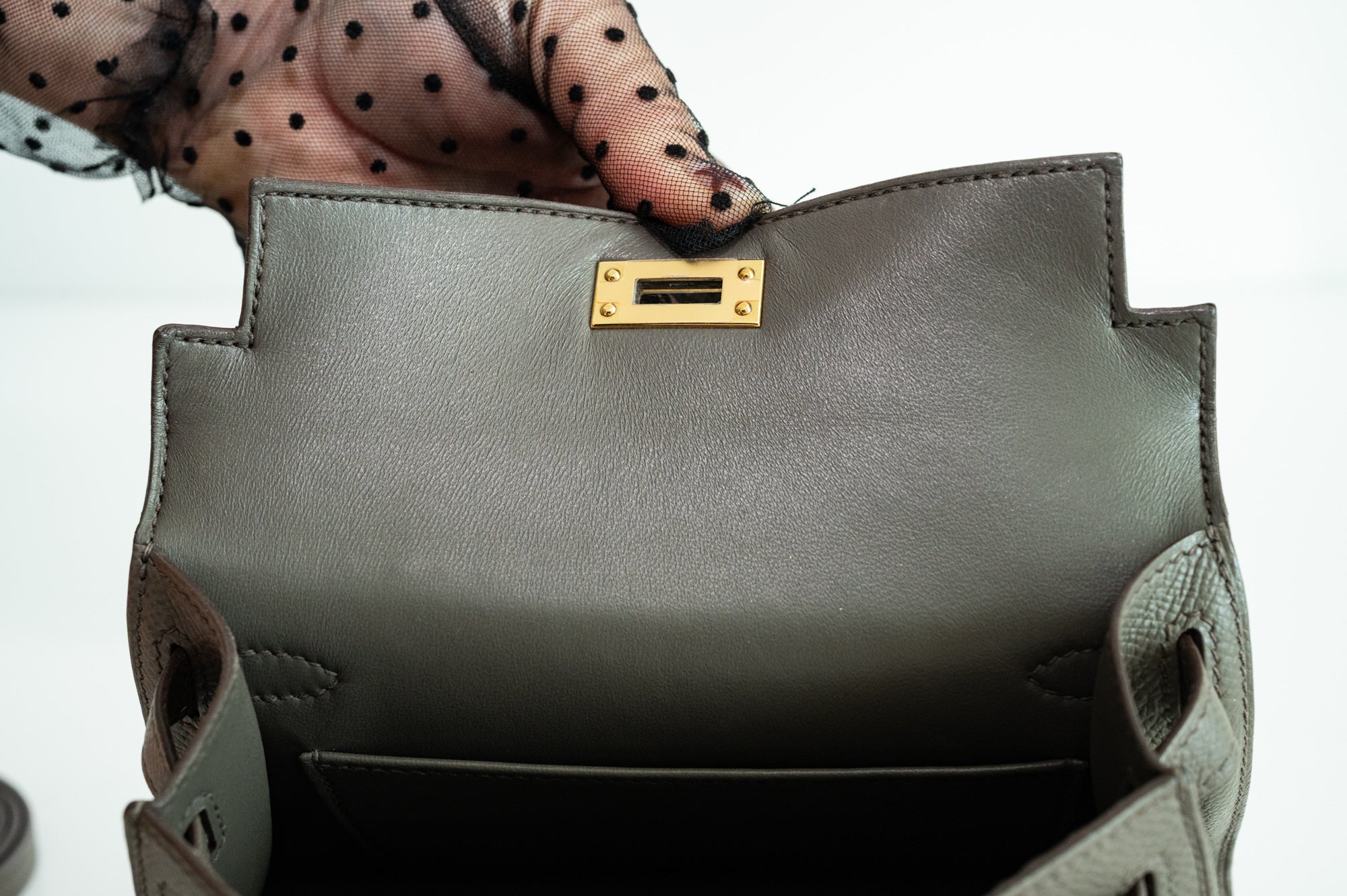 Hermès Mini Kelly II Sellier Etain Epsom Gold Hardware