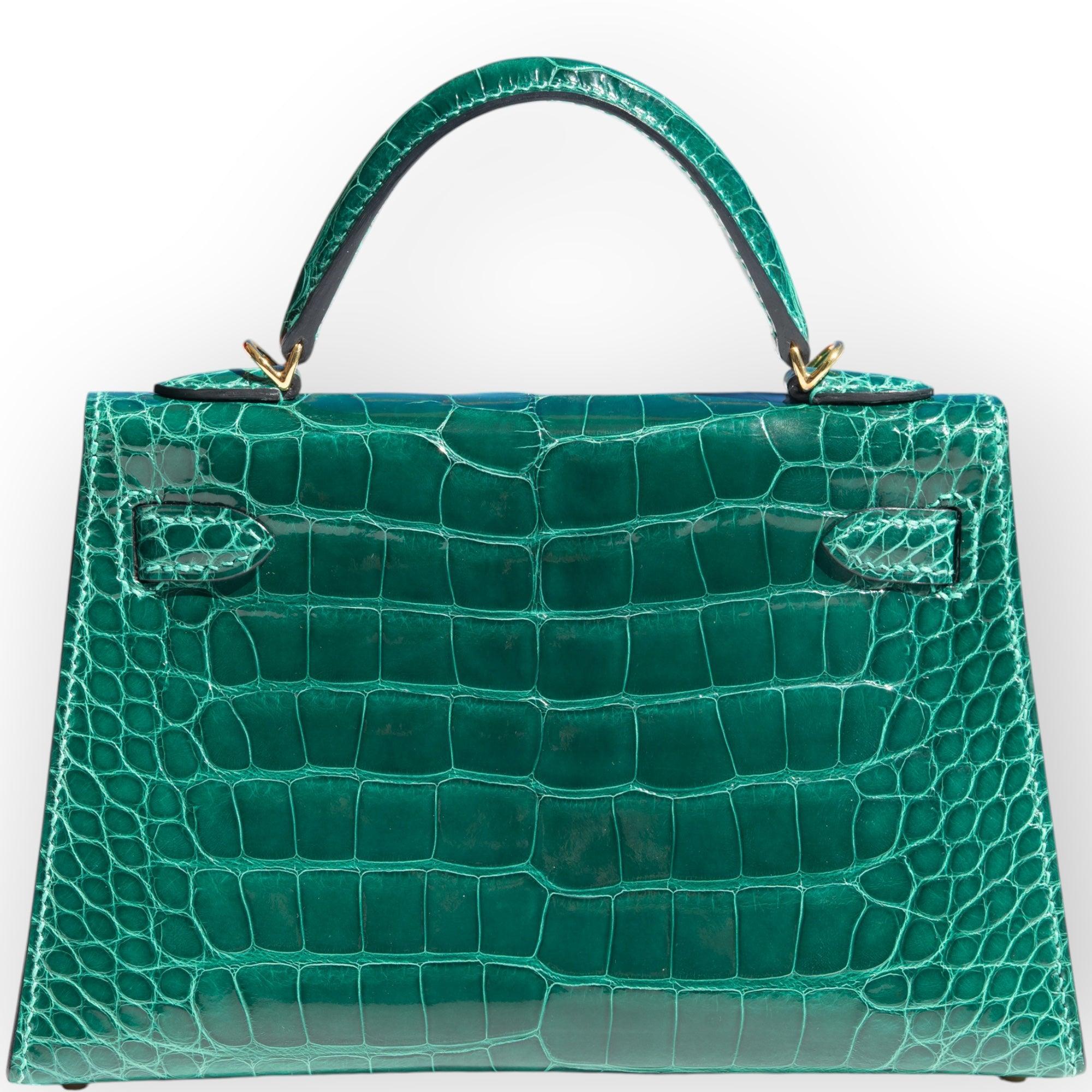Hermès Mini Kelly II Sellier Vert Émeraude Shiny Alligator Gold