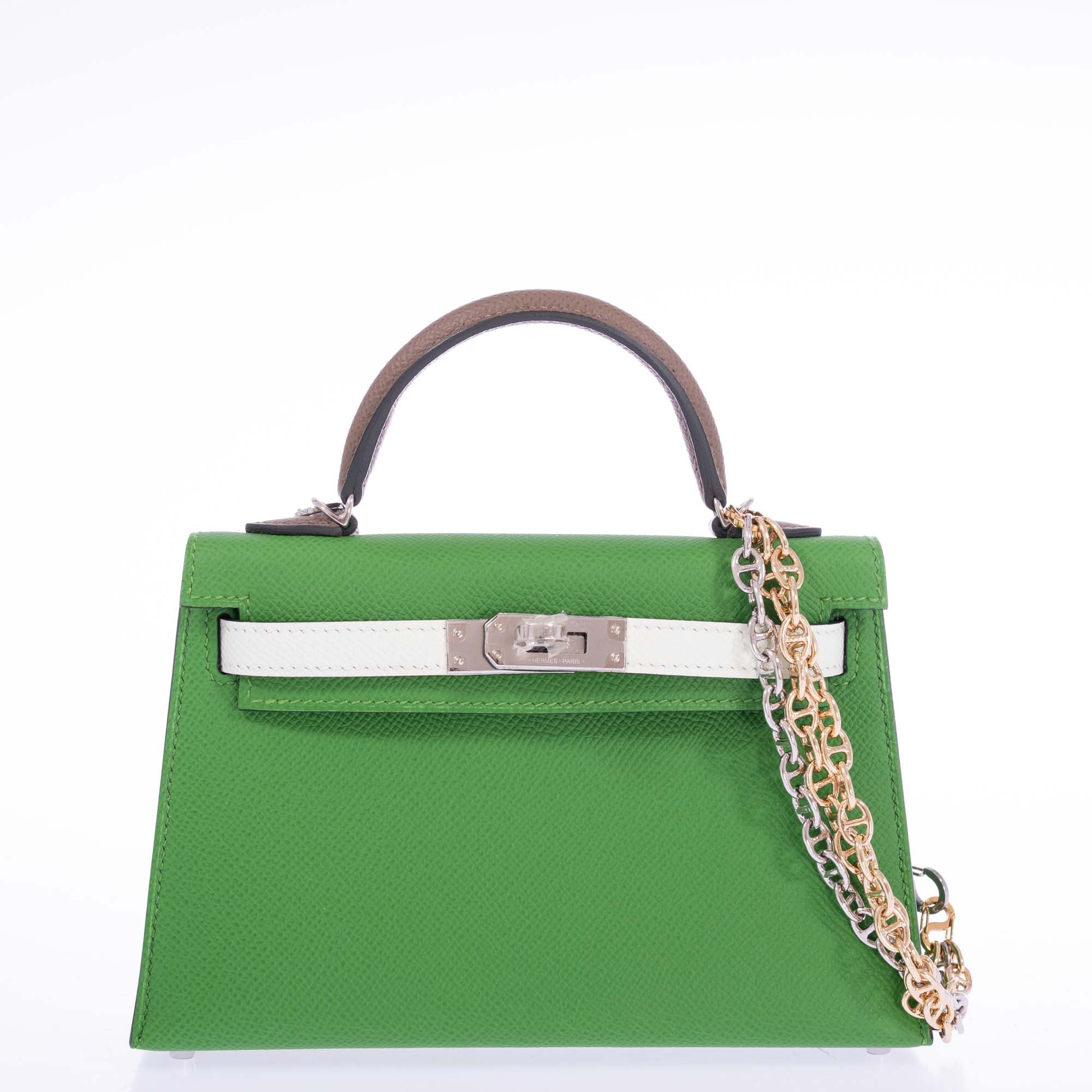Hermès Mini Kelly II Tri-Color Vert Yucca, Vert Fizz and Étoupe Epsom Palladium Hardware
